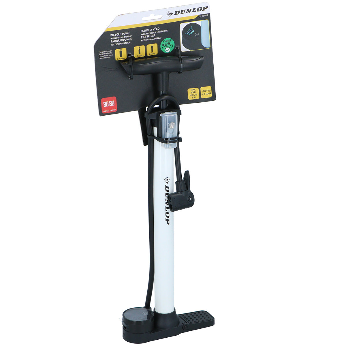BICYCLE PUMP with LCD digital pressure gauge DUNLOP 120 PSI Manufacturer code Bicycle pump digital Dunlop 120psi (8.3bar)