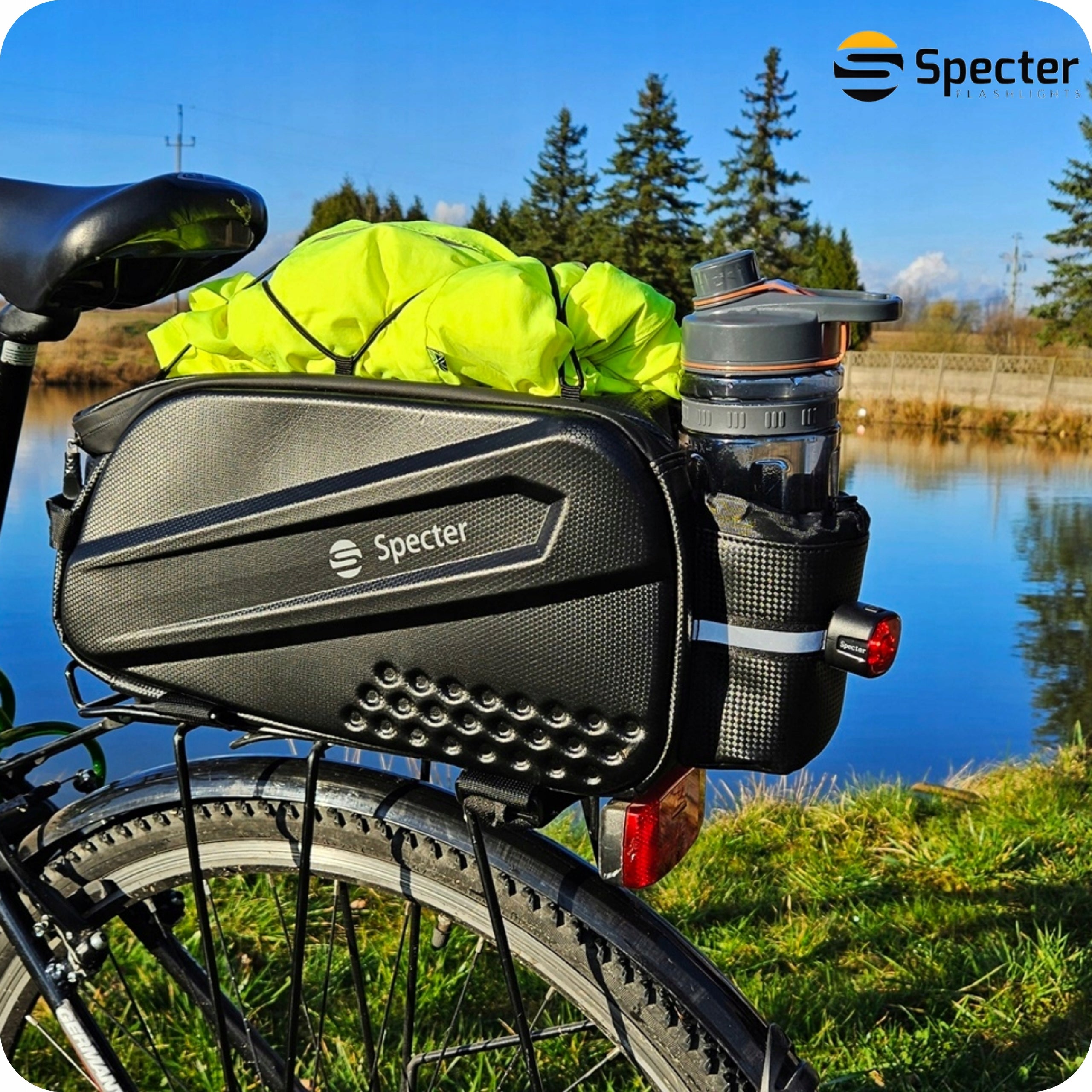 BICYCLE RACK BAG LARGE 14L Bicycle Pouch for Bike SPECTER Model sakwa rowerowa pod rame torba na prezent święta