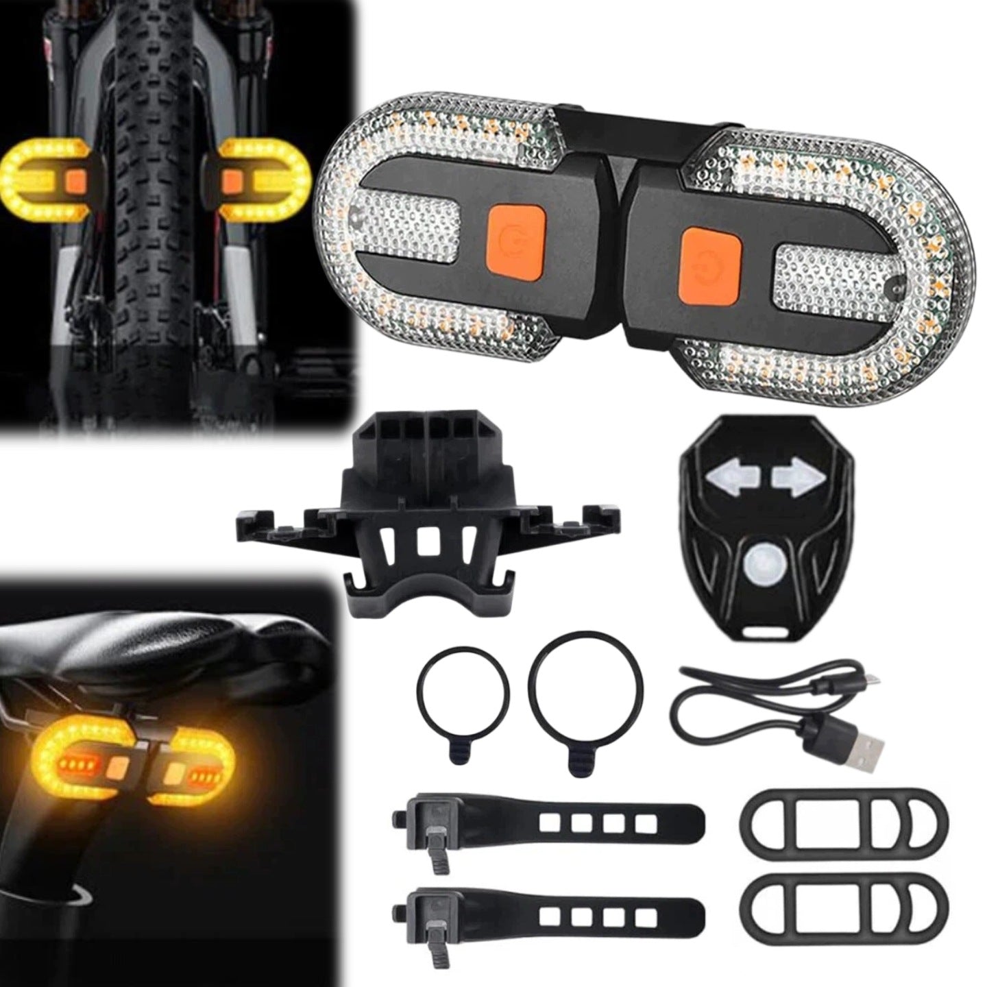 BICYCLE REAR LED LAMP WITH TURN SIGNALS CONTROLLED WITH REMOTE CONTROL SET POWER