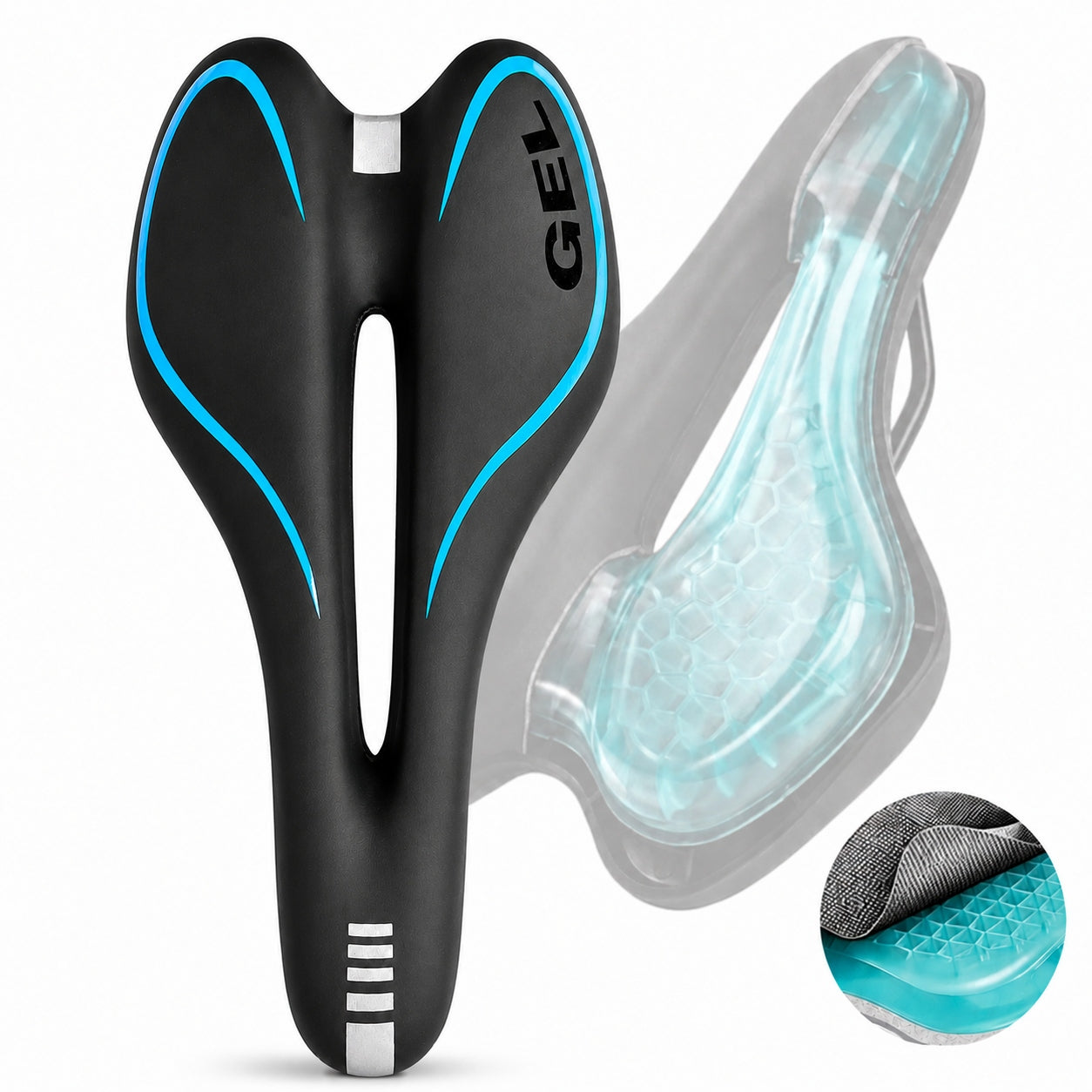 BICYCLE SADDLE GEL COMFORTABLE WATERPROOF VENTILATED REFLECTOR BLACK MTB