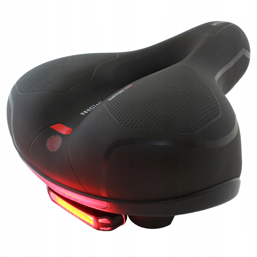 BICYCLE SADDLE WITH LED LIGHT COMFORTABLE CUSHIONED SPRING BLACK