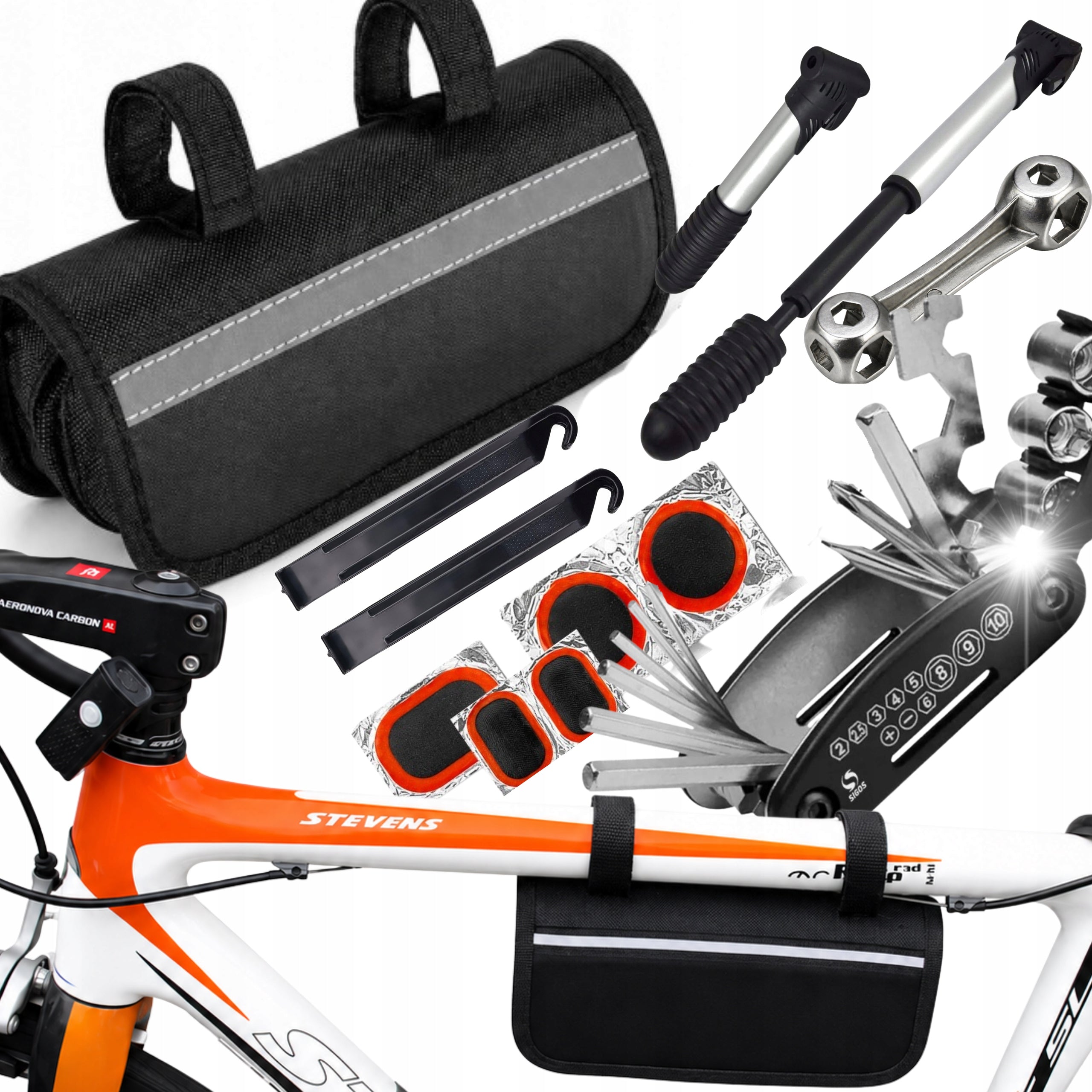 BICYCLE SET MULTIFUNCTIONAL FOR FRAME MULTITOOL PATCHES PUMP KEYS