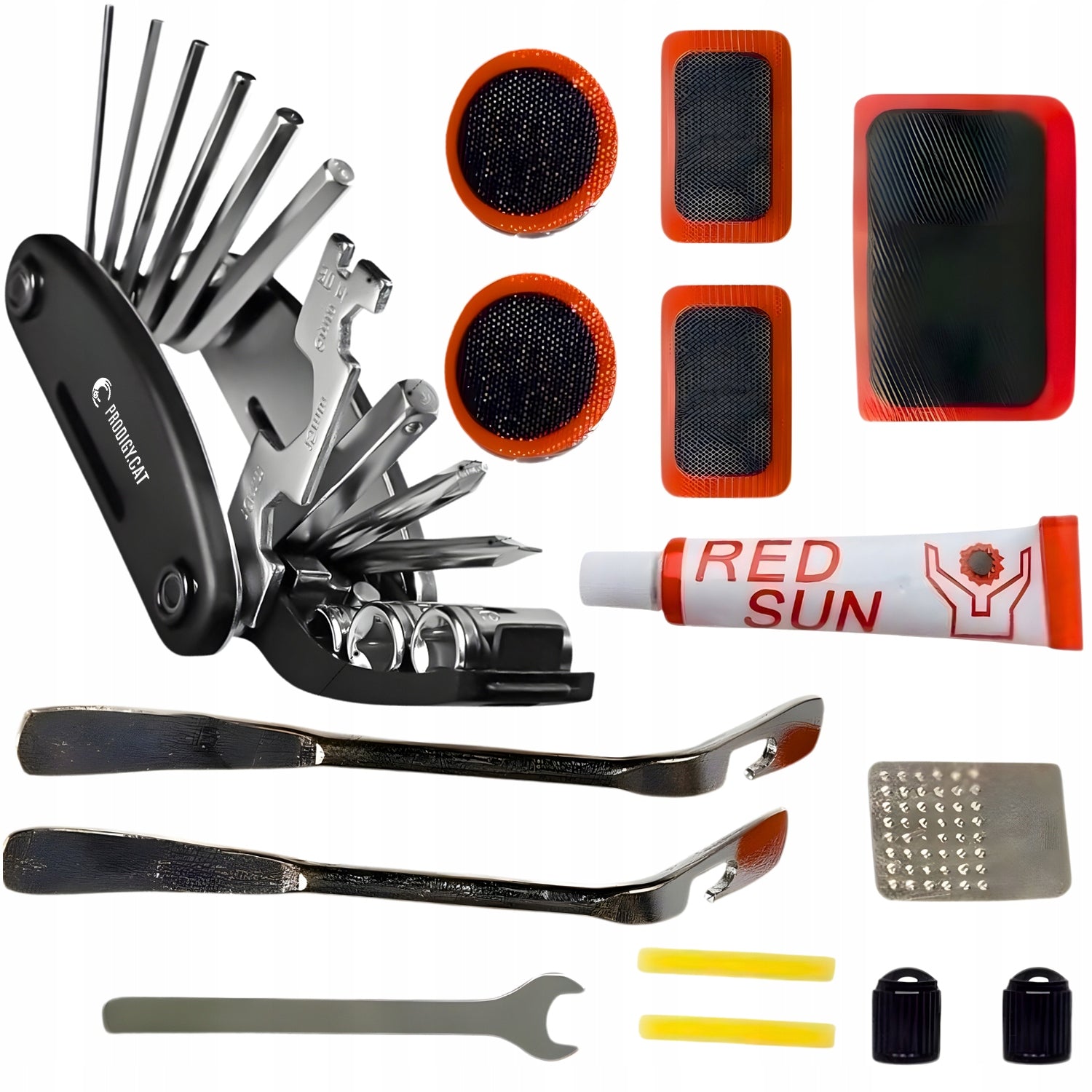 BICYCLE TOOL SET FOR BIKE REPAIR MULTITOOL PATCHES GLUE 15 EL.