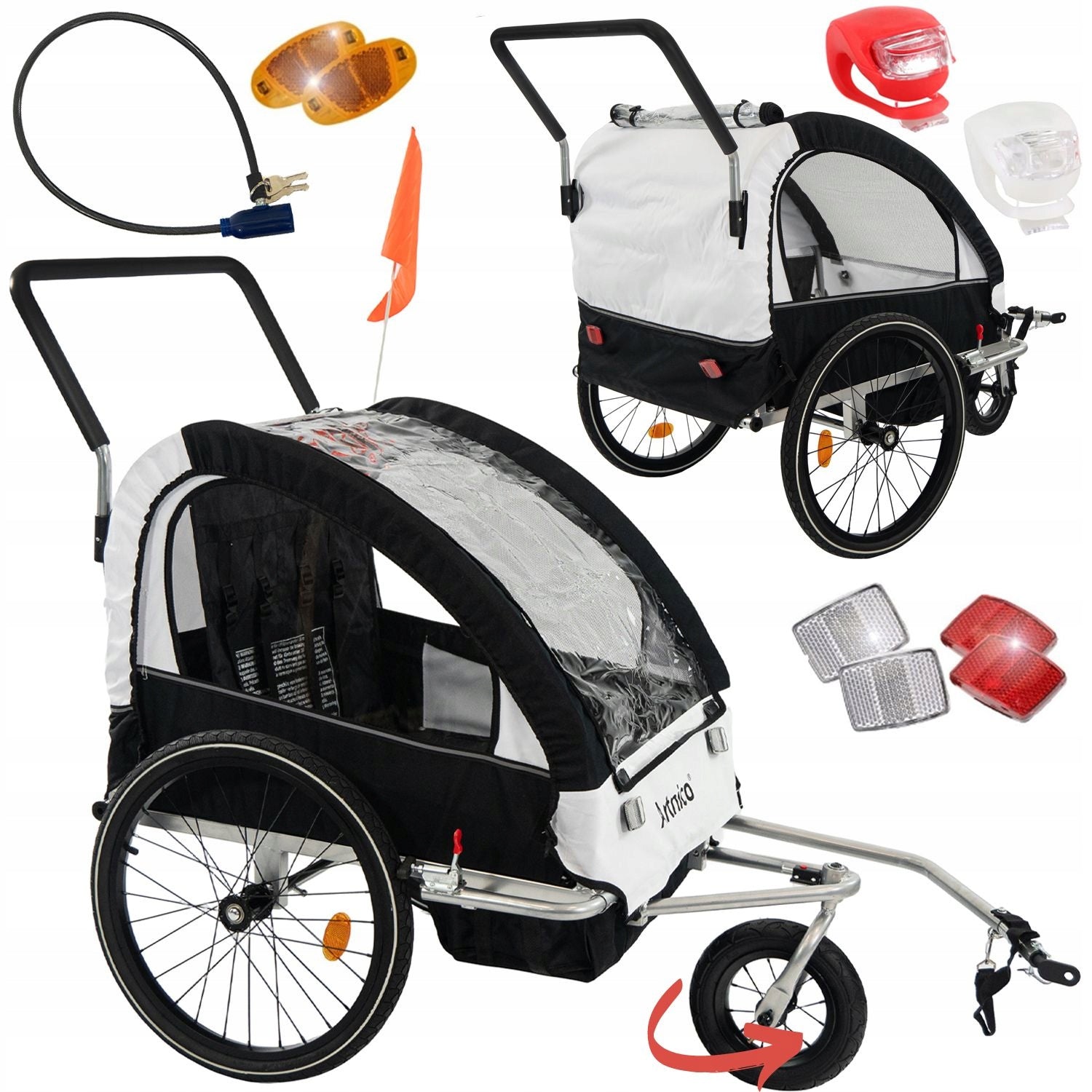 BICYCLE TRAILER 3in1 for children folding SHOCK ABSORPTION WHEEL 360 BLACK
