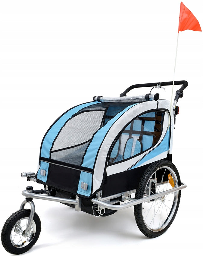 BICYCLE TRAILER FOR CHILDREN 2 PERSONS WITH SHOCK ABSORPTION 3in1+LED LIGHTING Color blue