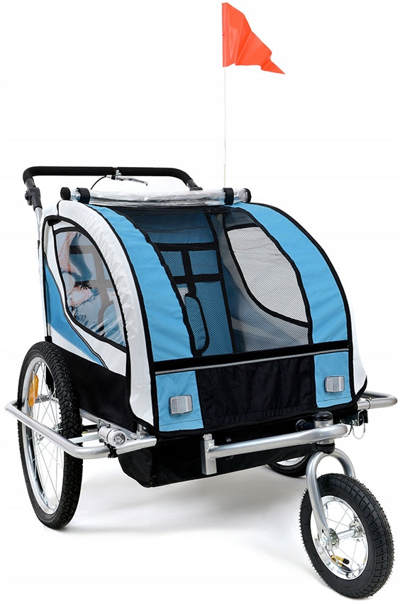 BICYCLE TRAILER FOR CHILDREN 2 PERSONS WITH SHOCK ABSORPTION 3in1+LED LIGHTING