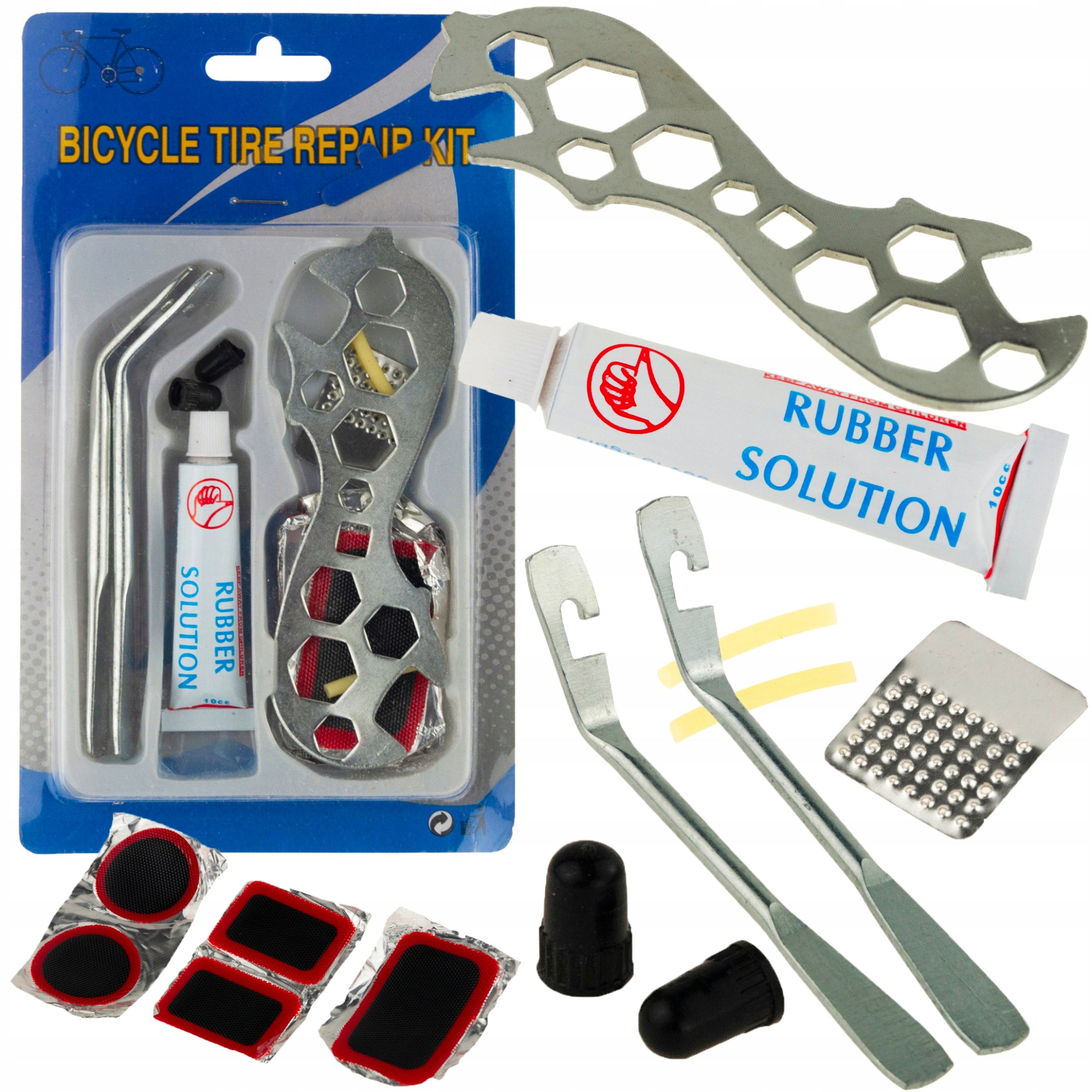 BICYCLE TUBE REPAIR KIT FOR BIKES KEY PATCHES REUSABLE GLUE