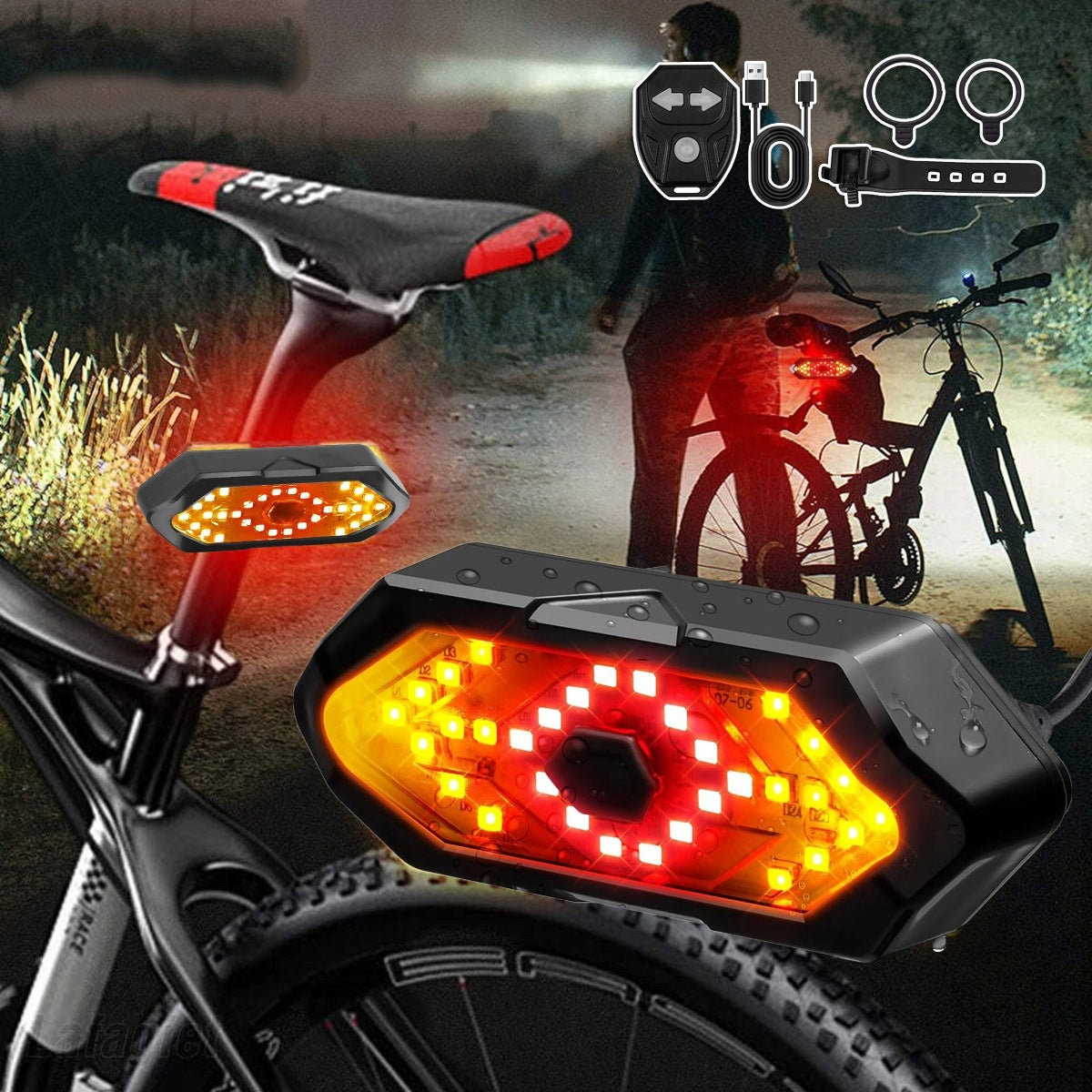 BICYCLE TURN SIGNAL LAMP REAR LED REMOTE CONTROL LIGHTING FLASHER FOR BIKE Packaging status original