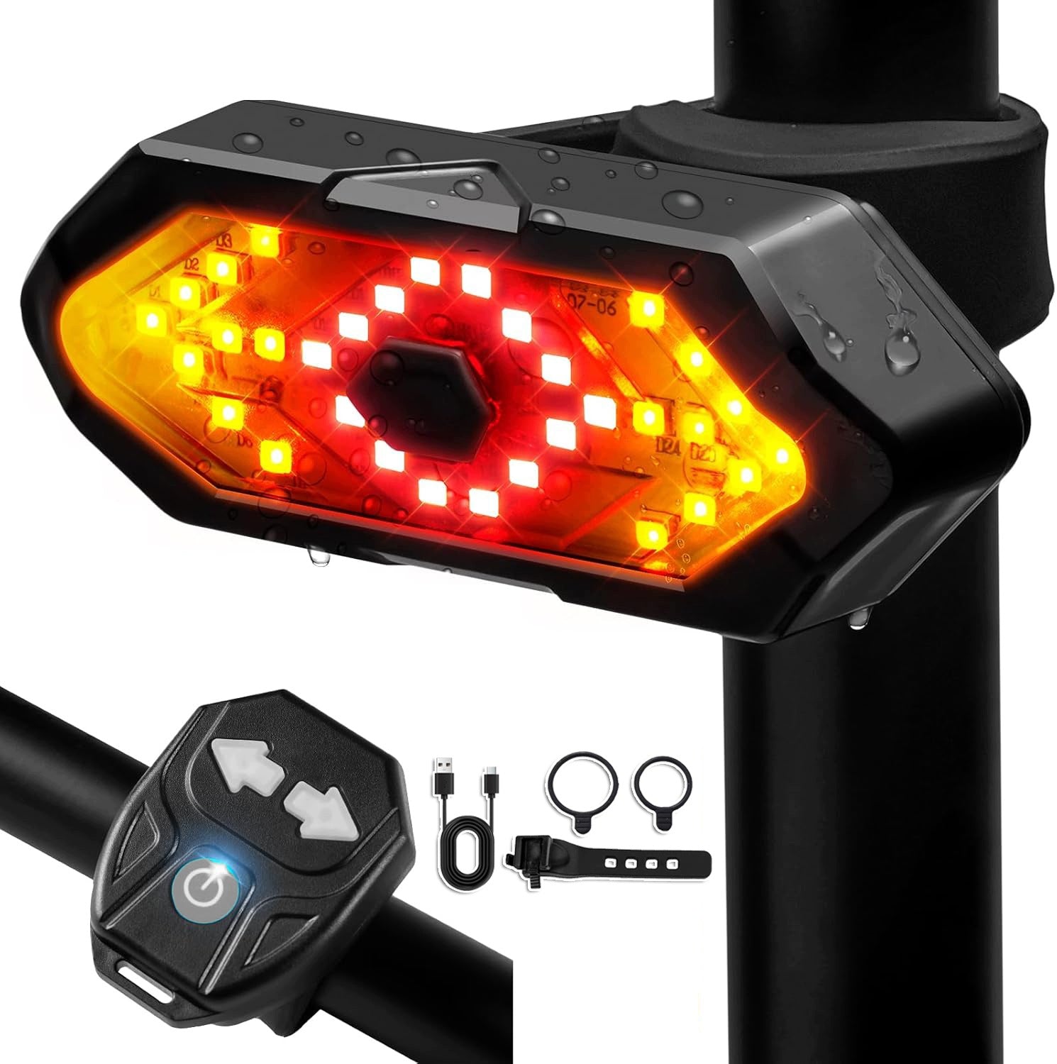 BICYCLE TURN SIGNAL SCOOTER FLASHERS BEACON USB REMOTE CONTROL REAR LAMP