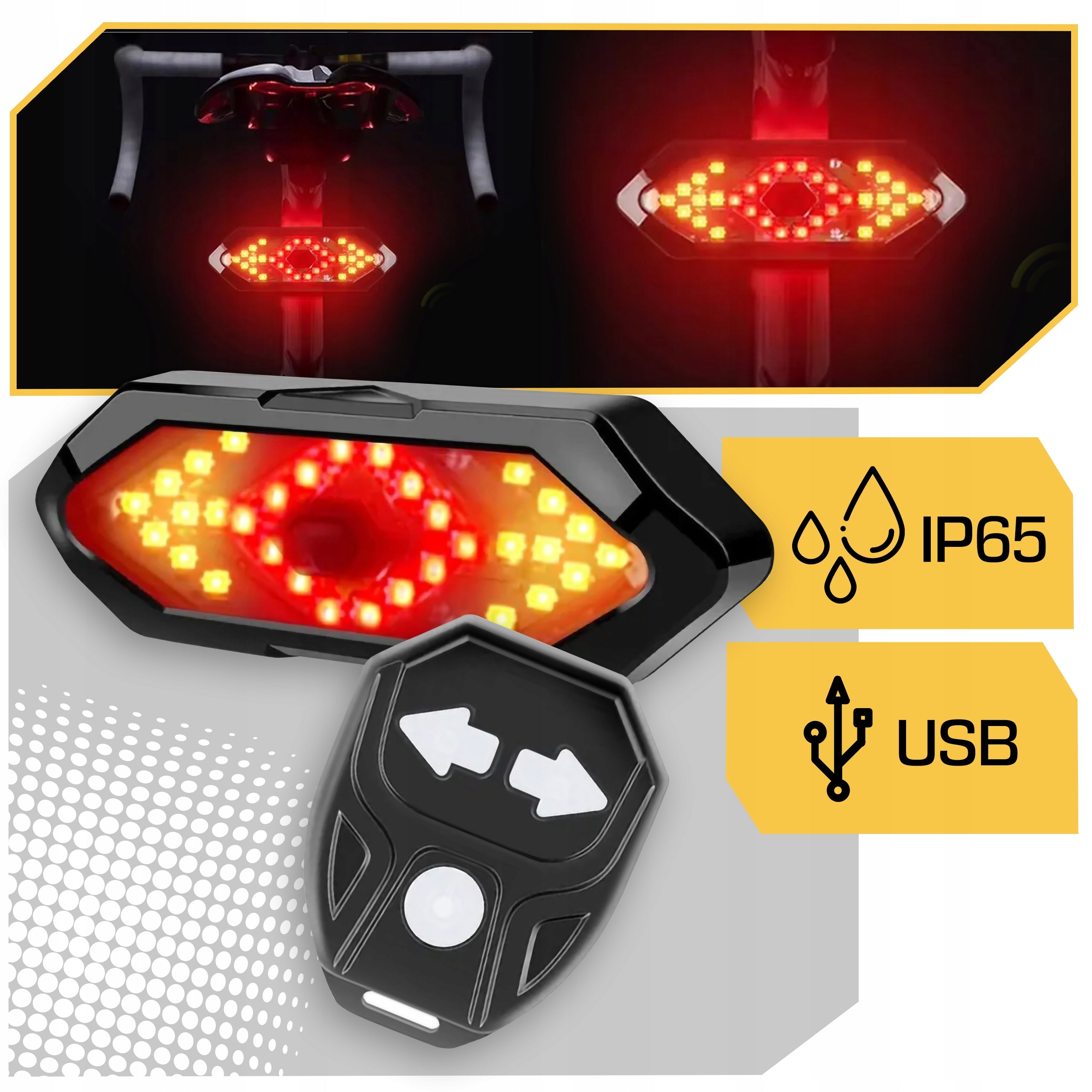 BICYCLE TURN SIGNALS SIGNALING REAR LED REMOTE CONTROL LIGHTING BLINKER BIKE Light source LED