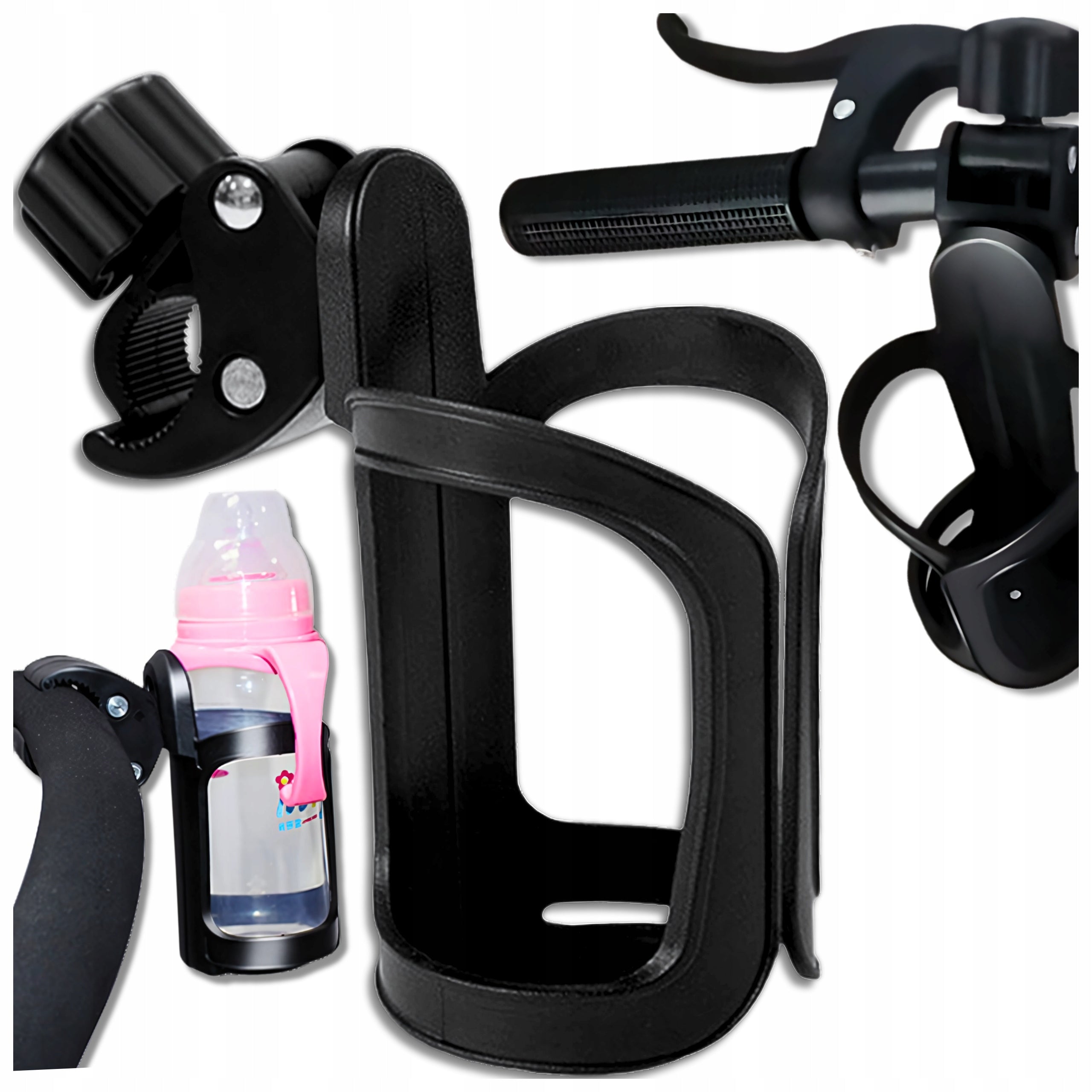 BICYCLE WATER BOTTLE HOLDER FOR 360 DEGREE XL CUP BOTTLE HANDLEBAR STROLLER