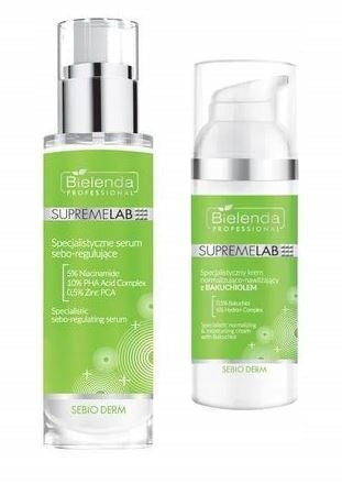 Set Bielenda Professional SupremeLab Sebio Derm: normalisierende und feuchtigkeitsspendende Creme mit Bakuchiol, 50 ml + regulierendes Serum, 30 ml 