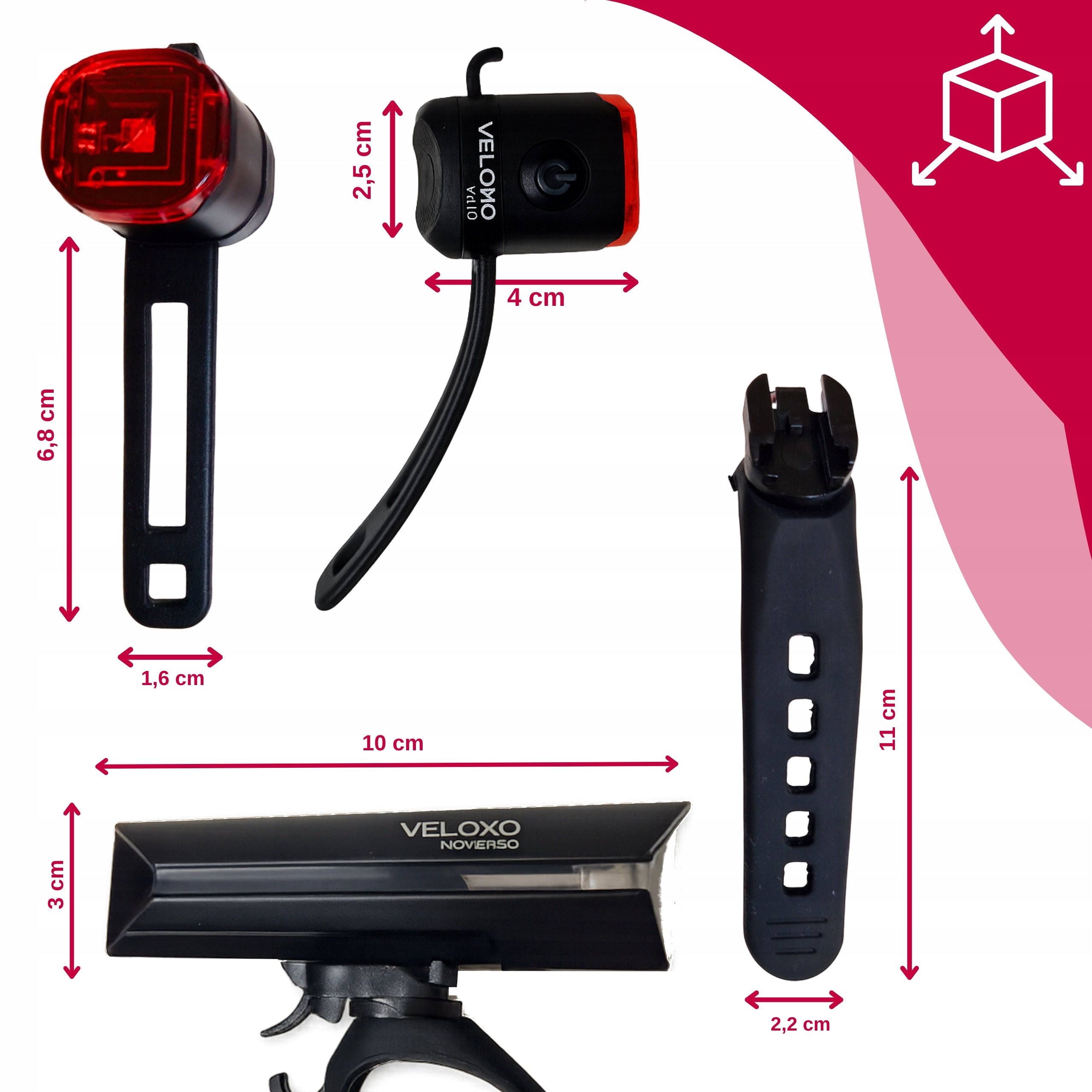 BIKE LIGHT 550LM LED front and rear POWERFUL VELOXO Nova USB RECHARGEABLE Model Nova 550 + Halo lampa rowerowa przednia i tylna