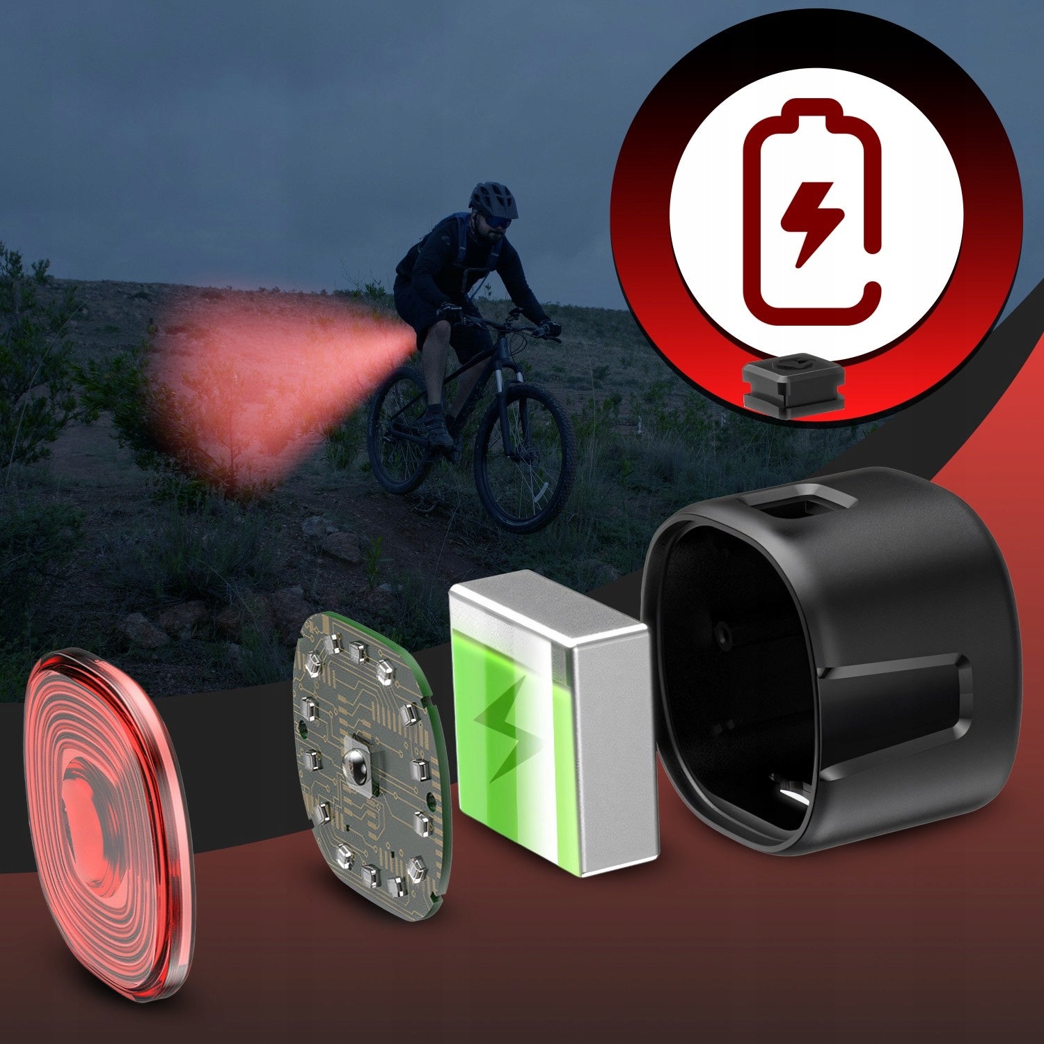 BIKE LIGHT REAR RED 250mAh USB-C WATERPROOF LIGHTING STRONG Model ER1031