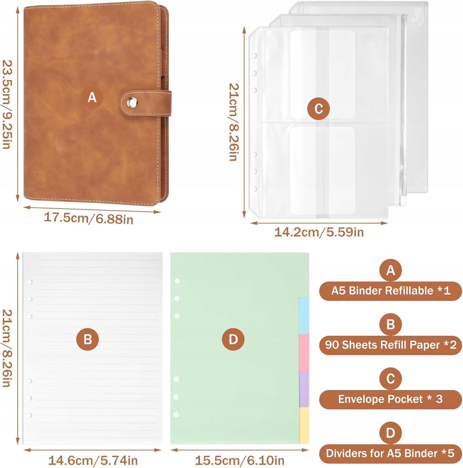 BINDER A5 6 RING PU LEATHER NOTEBOOK SET ORGANIZER Brand no brand