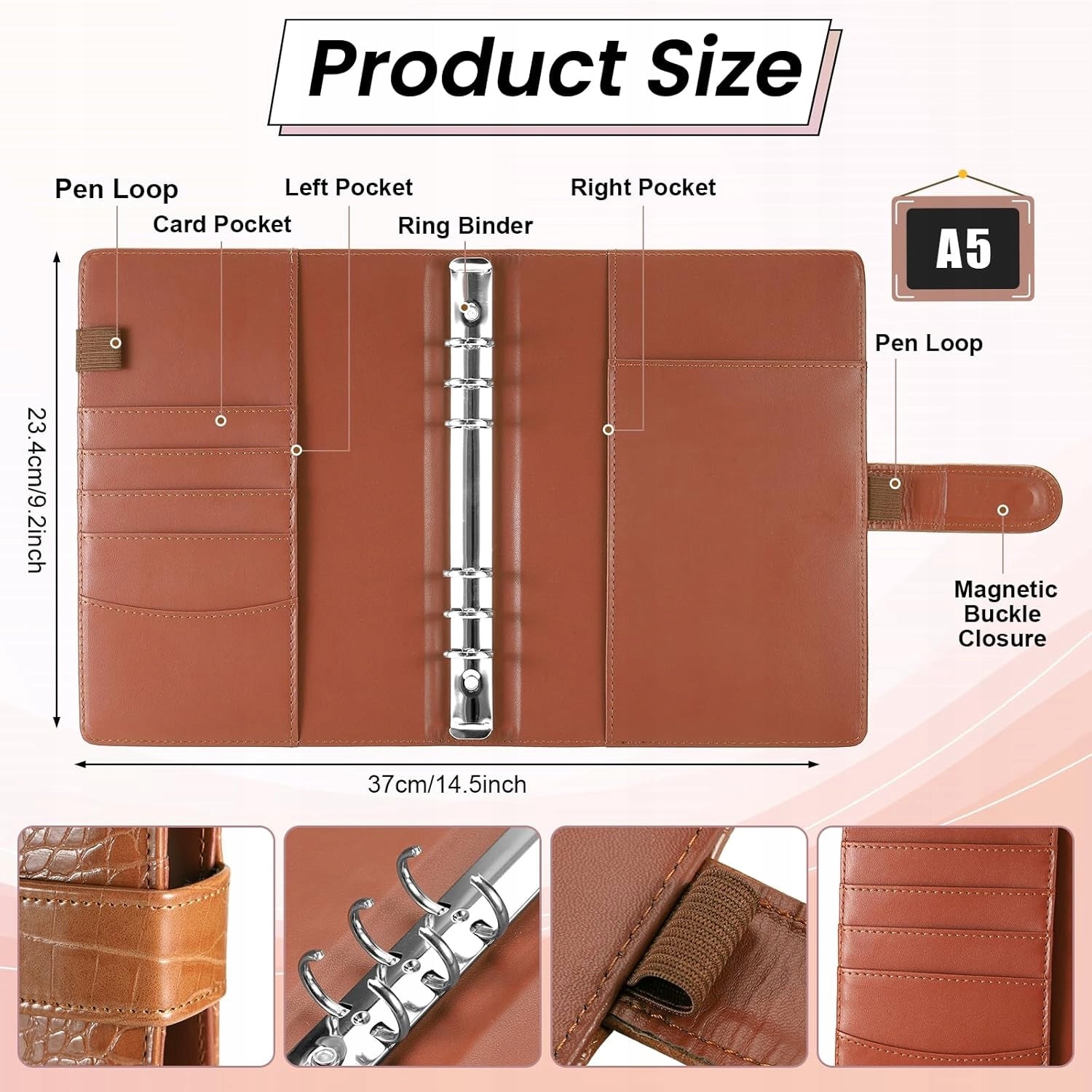 BINDER A5 BROWN NOTEBOOK MULTIPLE ZIPPED ORGANIZER JOURNAL Brand no brand