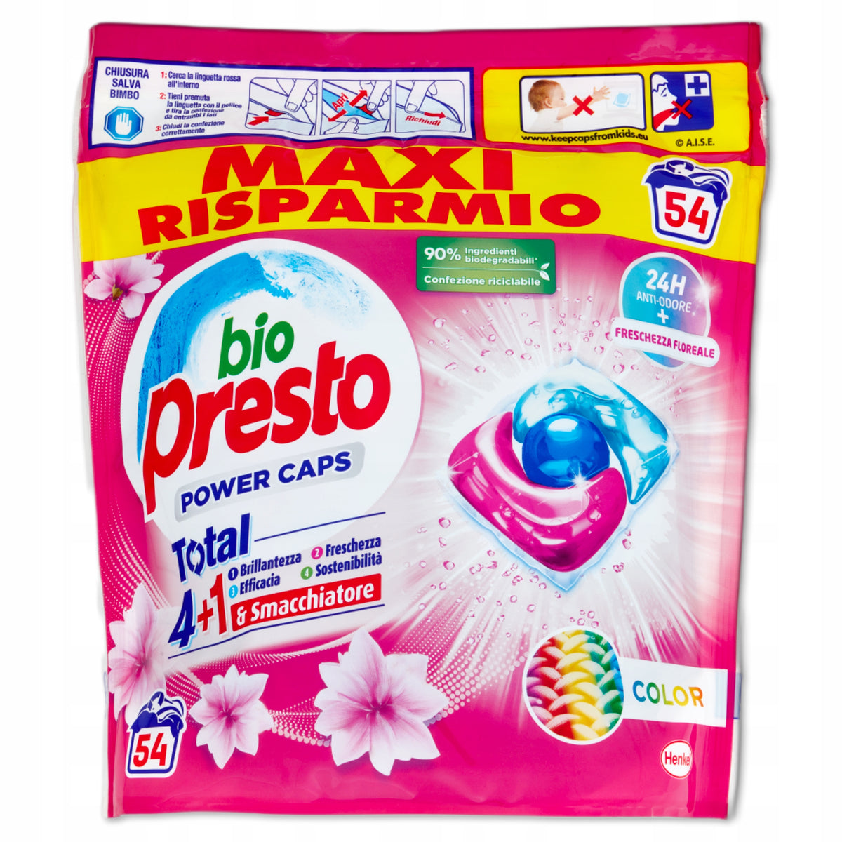 BIO PRESTO Power Caps Color – Colour Washing Capsules | 54 pcs (54×12g)