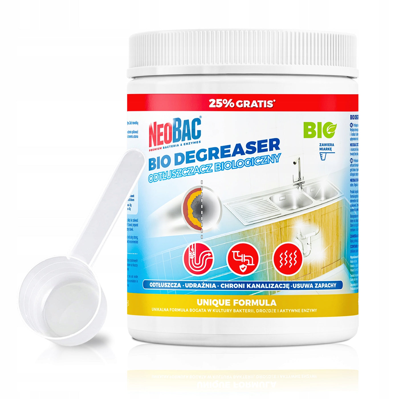 BIOLOGICAL degreaser for PIPES NeoBac SEPTIC TANK REMOVES FAT CONGESTION 750g EAN (GTIN) 5906395528066