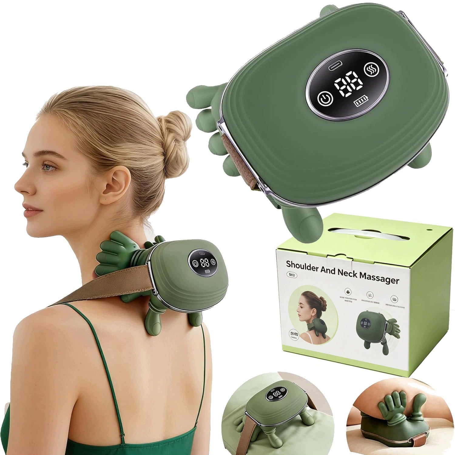 BIONIC Back Neck Massager Calf Paws LCD HEATED 4D ACUPRESSURE