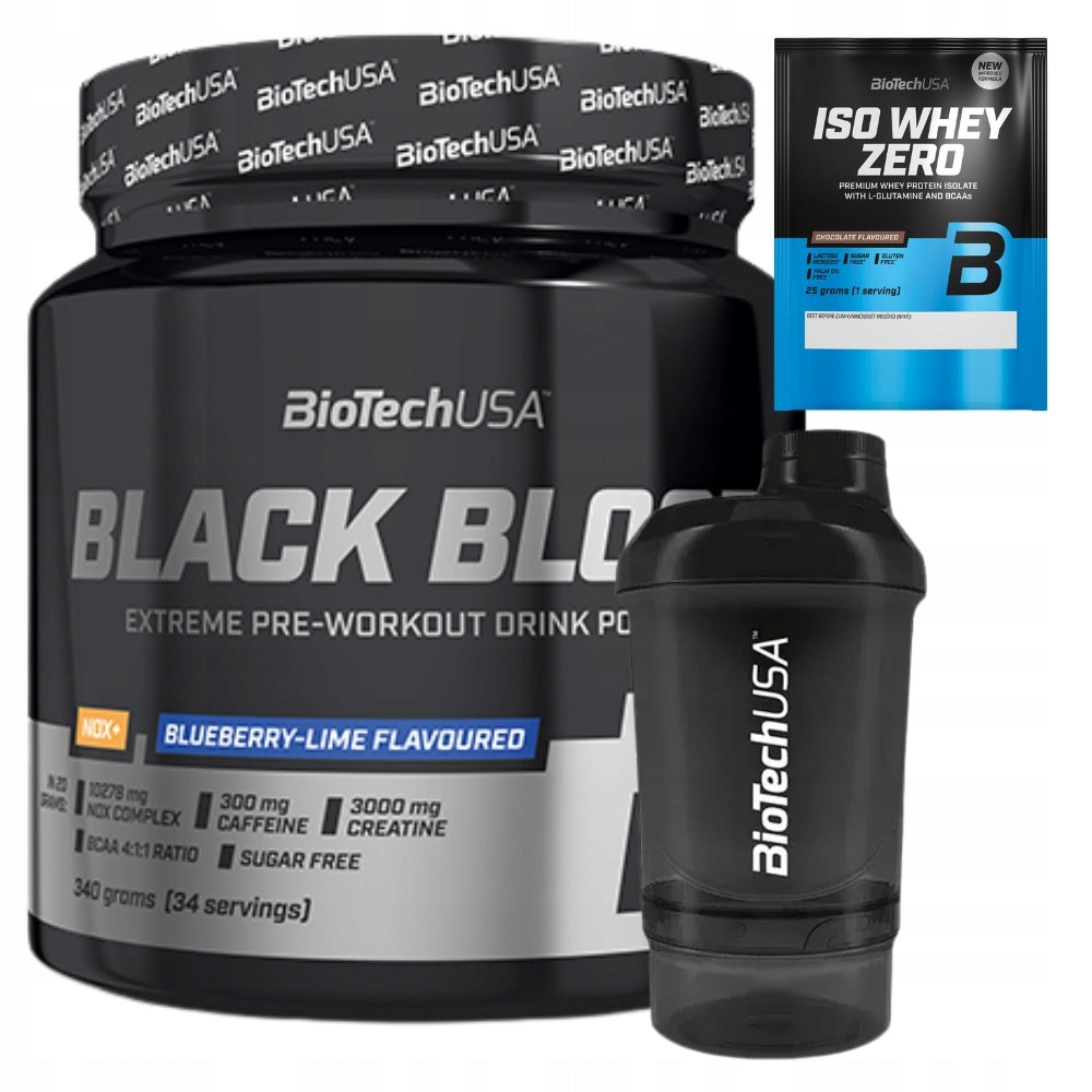 BIOTECH BLACK BLOOD NOX 330g POWER ENERGY + SHAKER + ISO WHEY ZERO 25 g Expiration date at least six months from the date of purchase