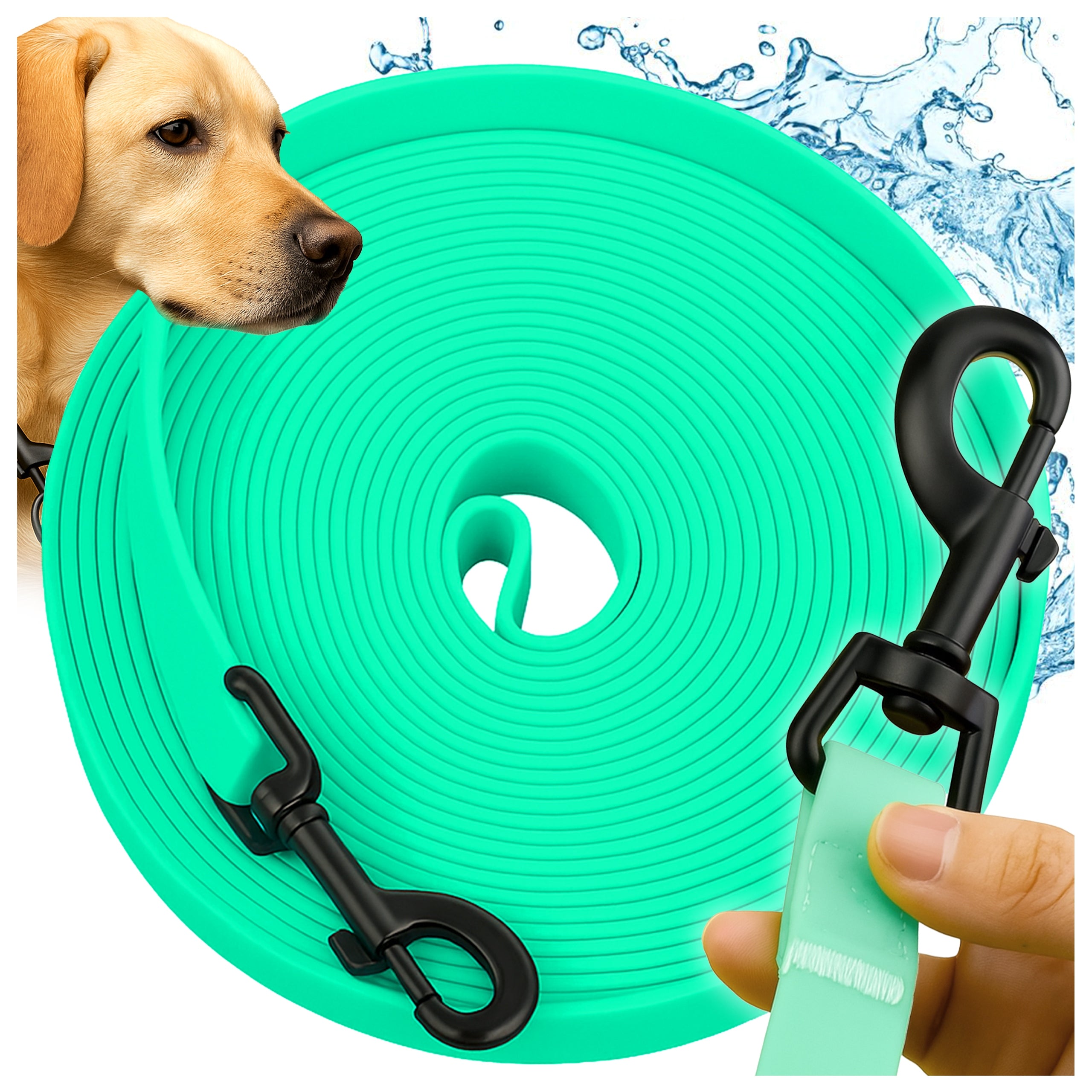 BIOTHANE LANYARD FOR DOG Rope Waterproof Training Tape 3m Turquoise 20mm