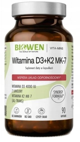 BIOWEN Witamina D3 4000 + K2 MK7 100 uq KOŚCI ODPORNOŚĆ 90 kapsułek