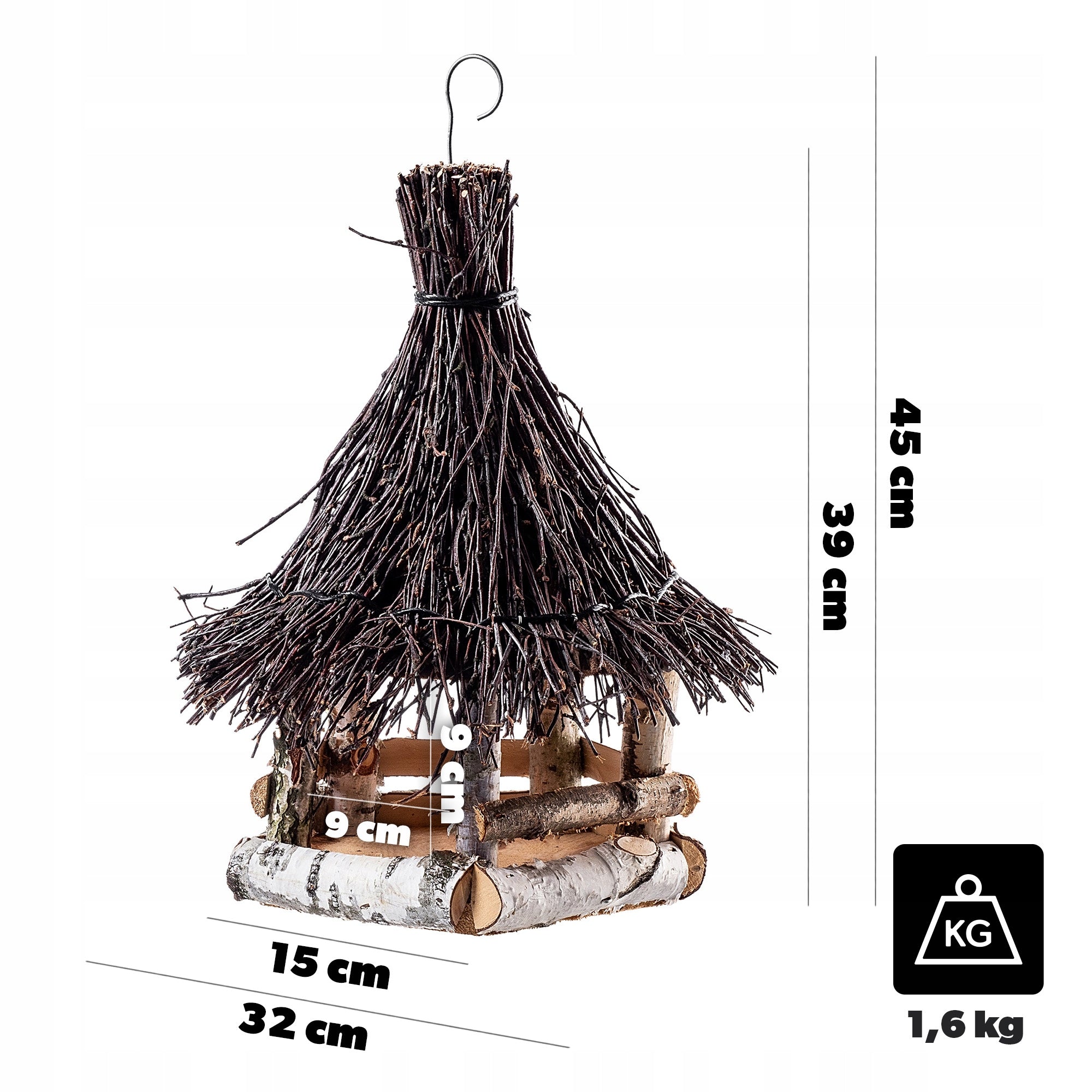 BIRD FEEDER LARGE XXL PREMIUM WOODEN HANGING BIRCH BOOTH GIFT Manufacturer Kadax
