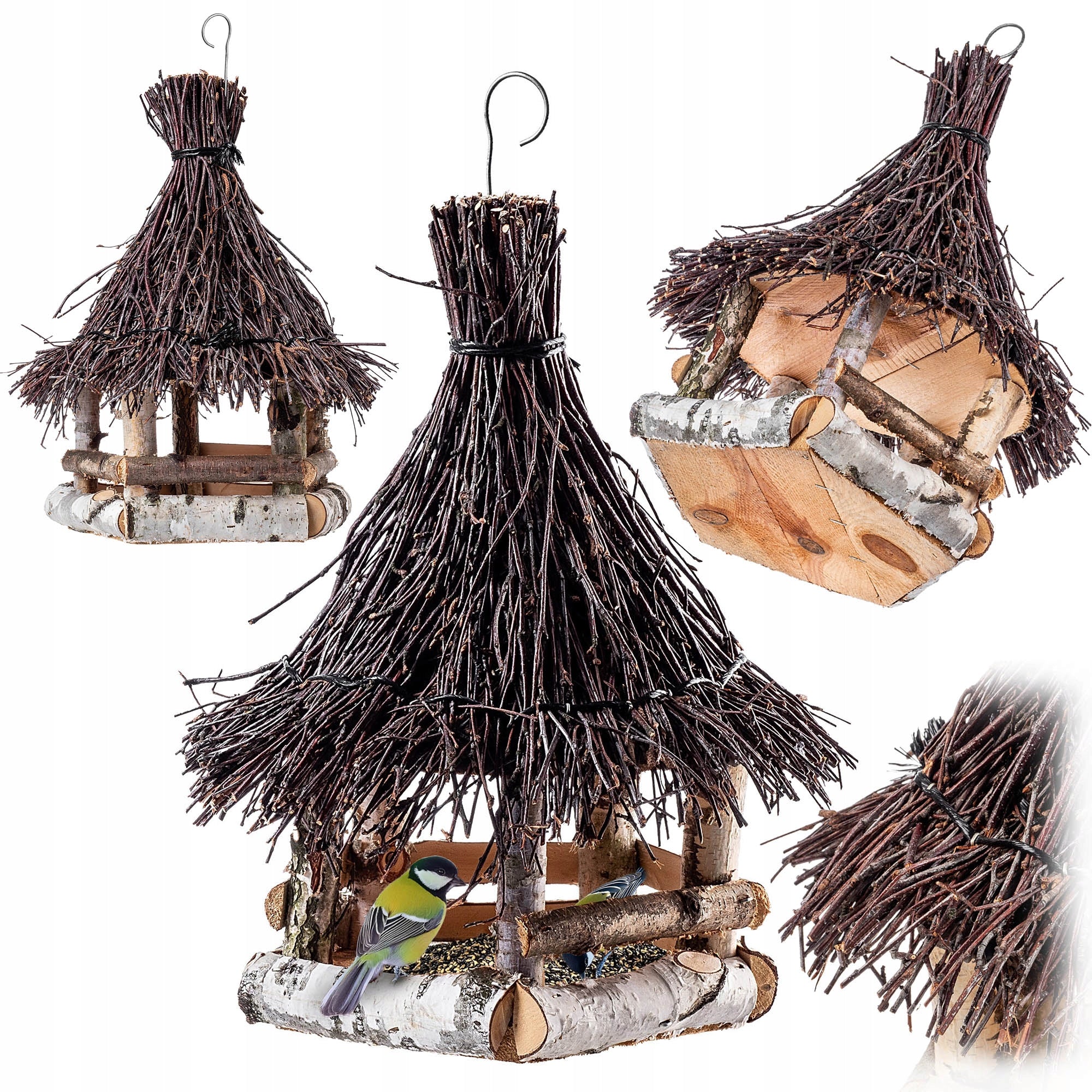 BIRD FEEDER LARGE XXL PREMIUM WOODEN HANGING BIRCH BOOTH GIFT