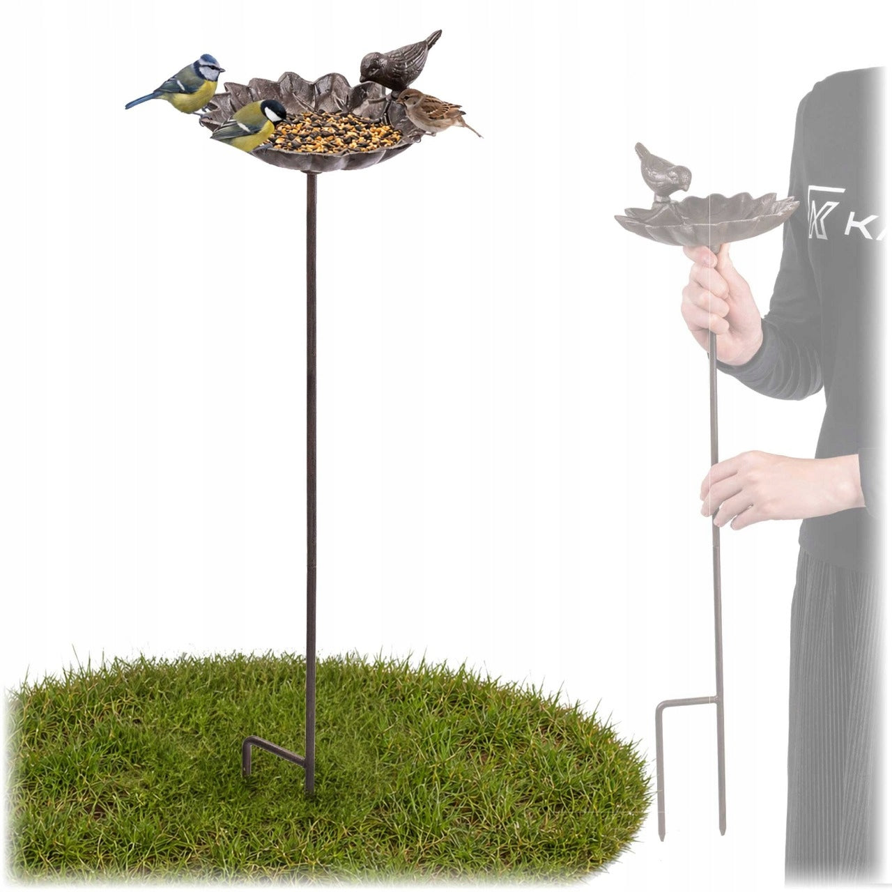 BIRD FEEDER STANDING WITH LEG LARGE CAST IRON ORNAMENT FOR GARDEN