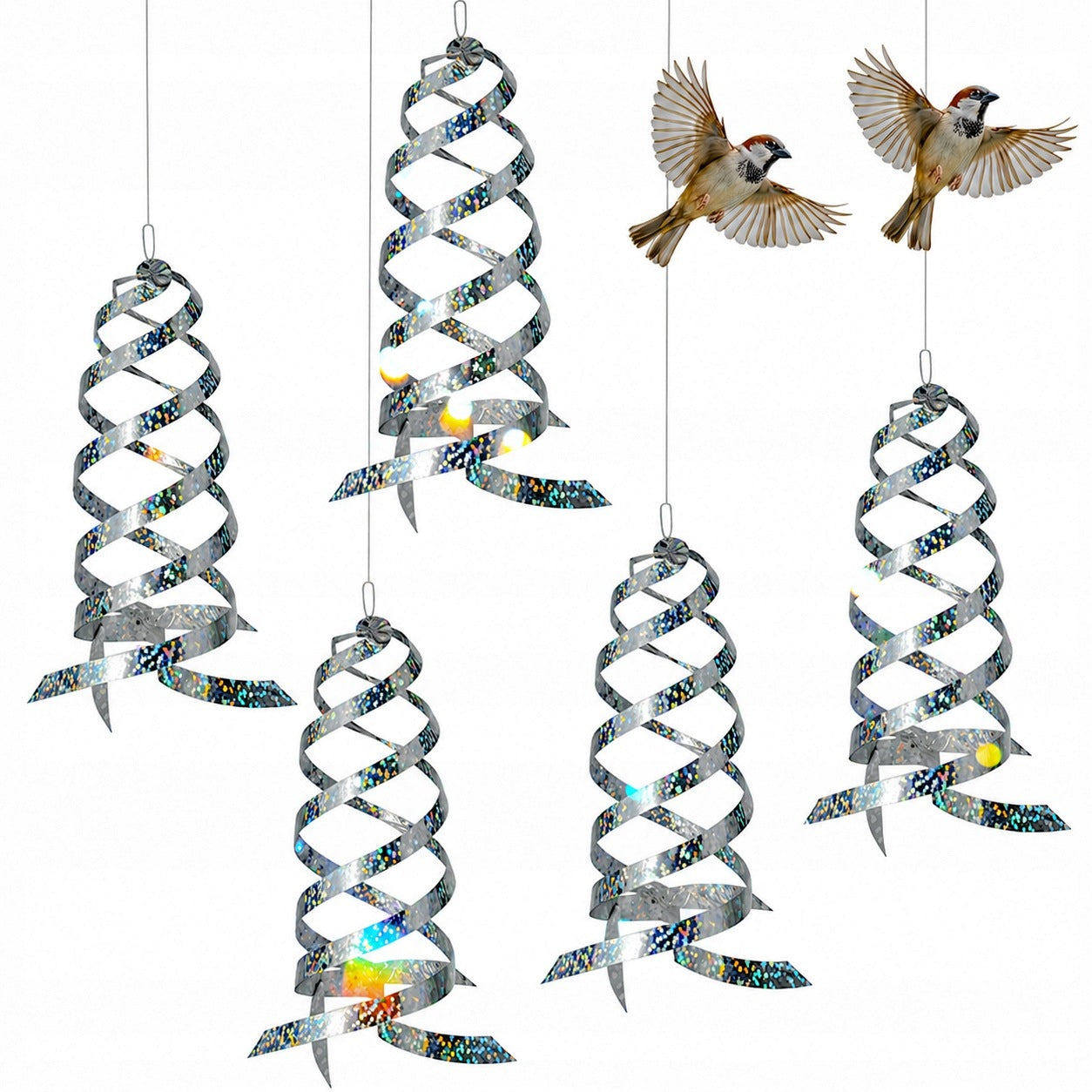 BIRD REPELLENT PIGEON REFLECTIVE spiral spinning FOR GARDEN 40cm X 5