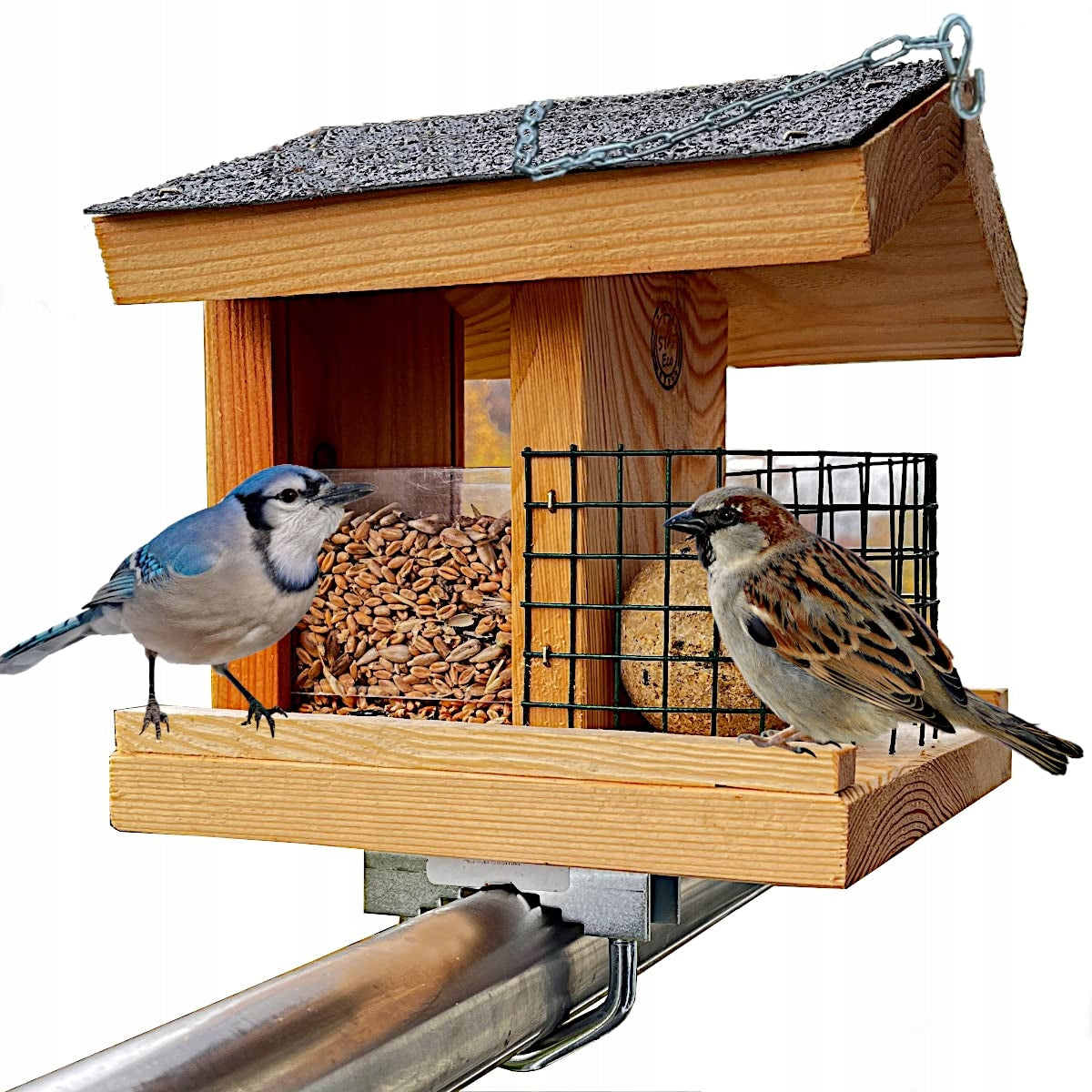BIRDHOUSE BALCONY FEEDER LARGE WOODEN FOR WINTER FOR BARRIER 20 CM