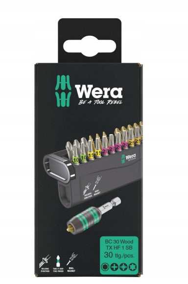 BIT-CHECK SET 30 WOOD TX HF 1 SB + HANDLE, 30CZ 05057437001 WERA Brand Wera