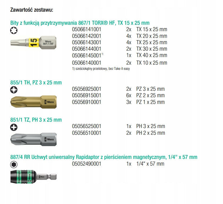 BIT-CHECK SET 30 WOOD TX HF 1 SB + HANDLE, 30CZ 05057437001 WERA Packaging status original
