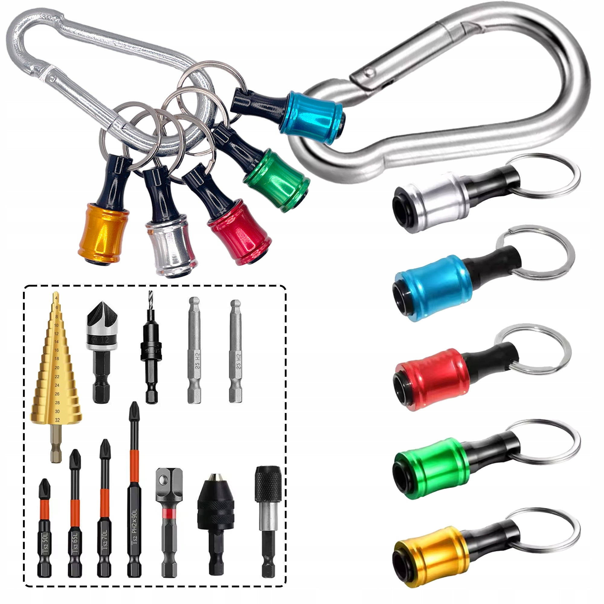 BIT ORGANIZER HOLDER 6,35 mm WITH CARABINER BELT KEYCHAIN 5pcs.