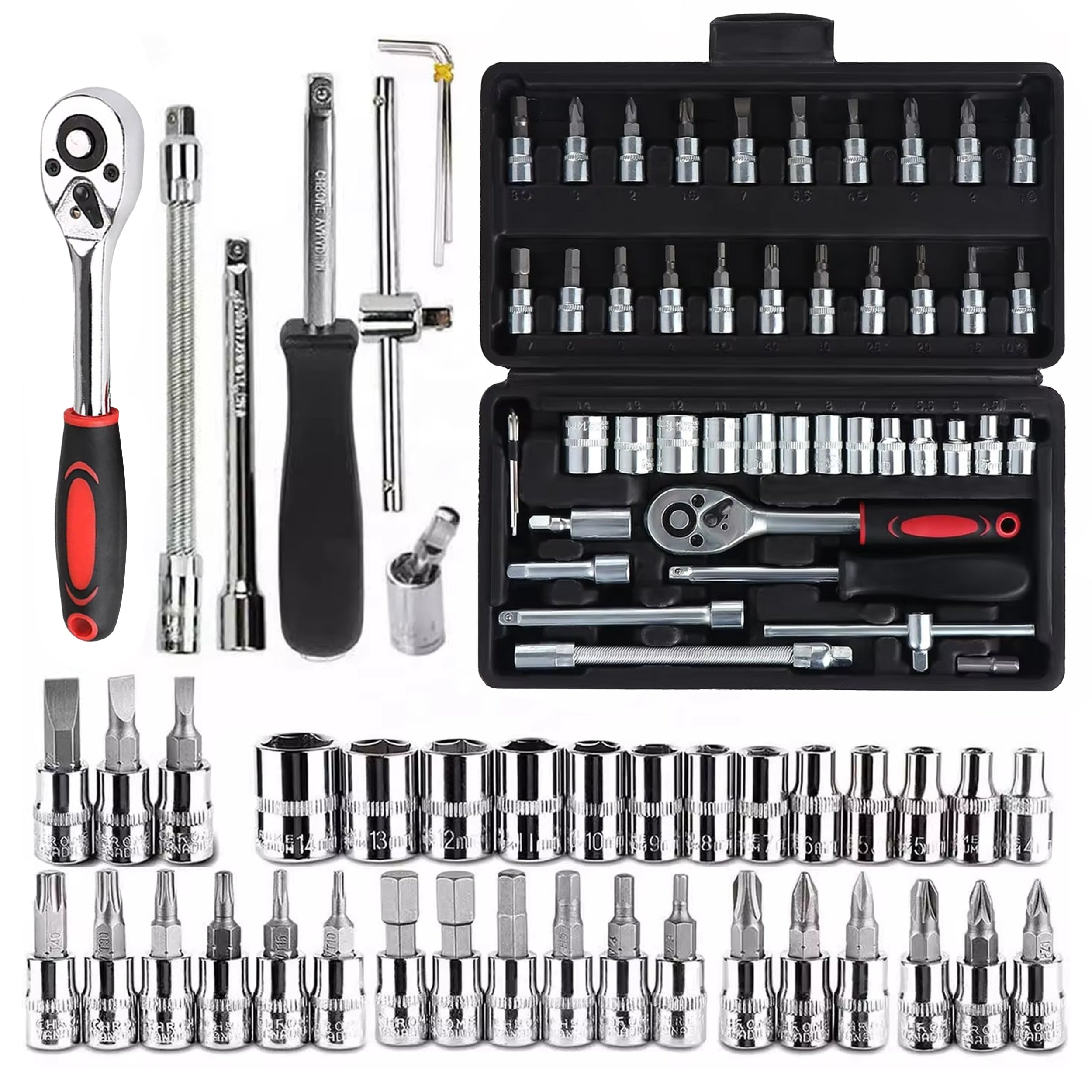 BIT SOCKET WRENCH SET RATCHET ADAPTERS SOCKET WRENCHES 47PCS