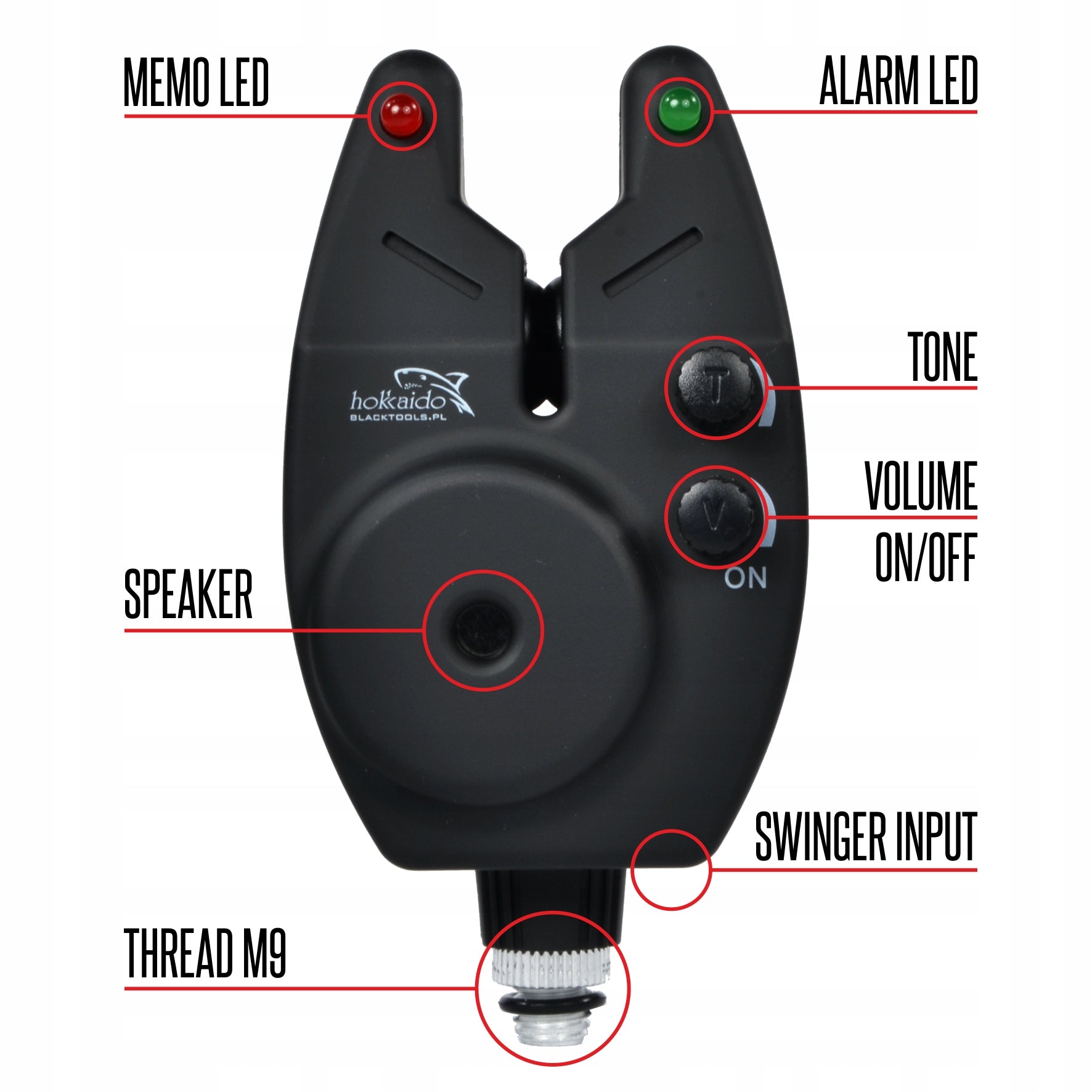 BITE ALARM HOKKAIDO + BATTERY 9V RUBBERIZED CARP RELIABLE BASIC LED Manufacturer code W12018