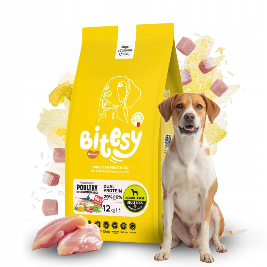 BITESY Platinum Dry Dog Food Turkey Duck Chicken Sword Rice 12kg