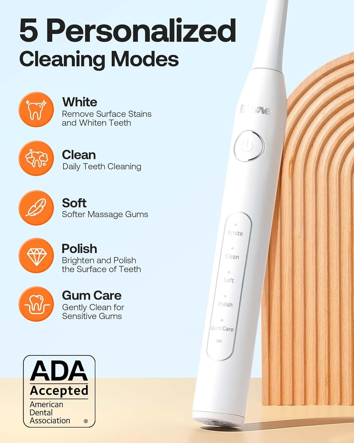 BITVAE SONIC TOOTHBRUSH WITH TIP SET AND CASE 5 MODES Manufacturer code D2 White