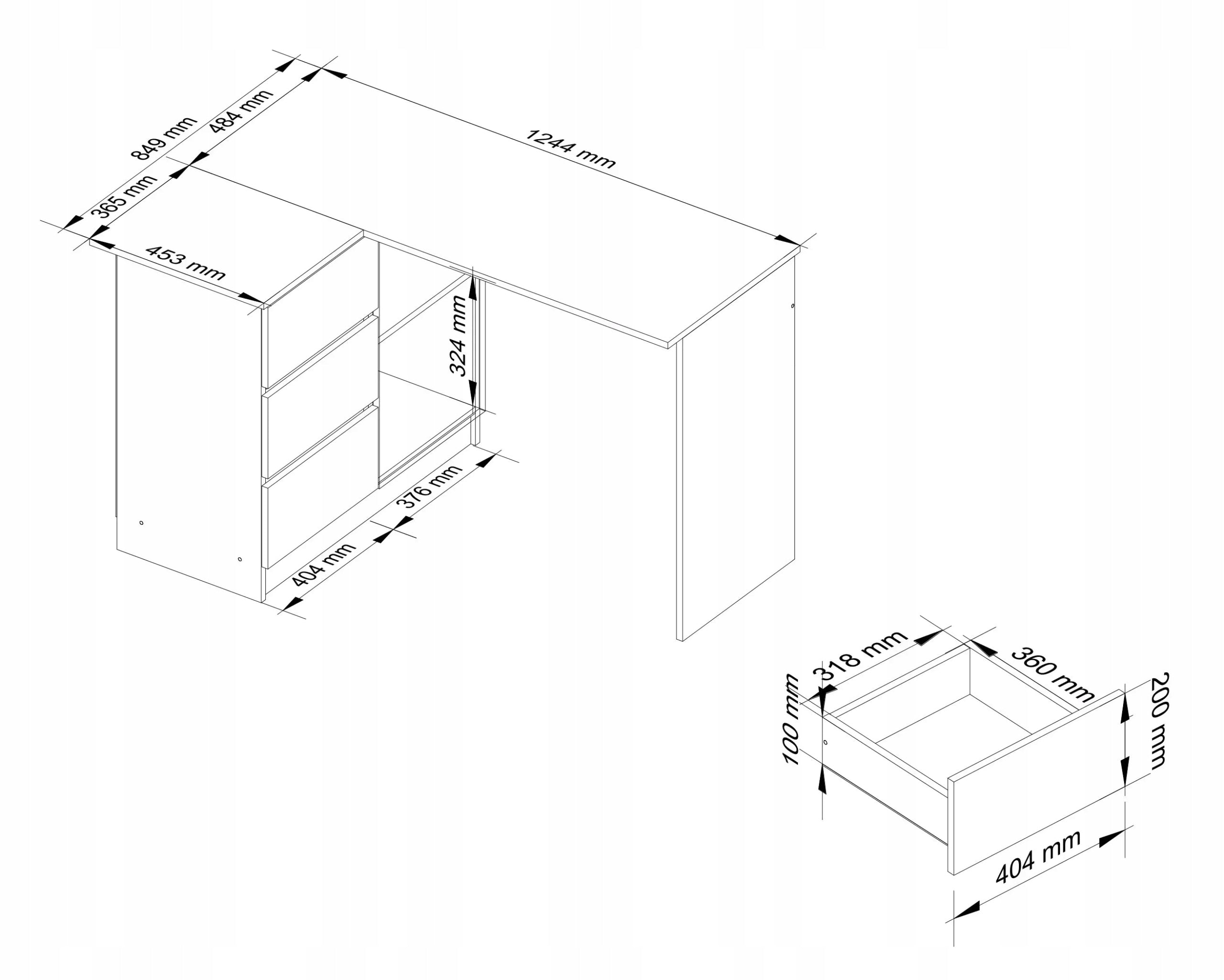 Schreibtisch NORE B16, links, braun/eichefarben 