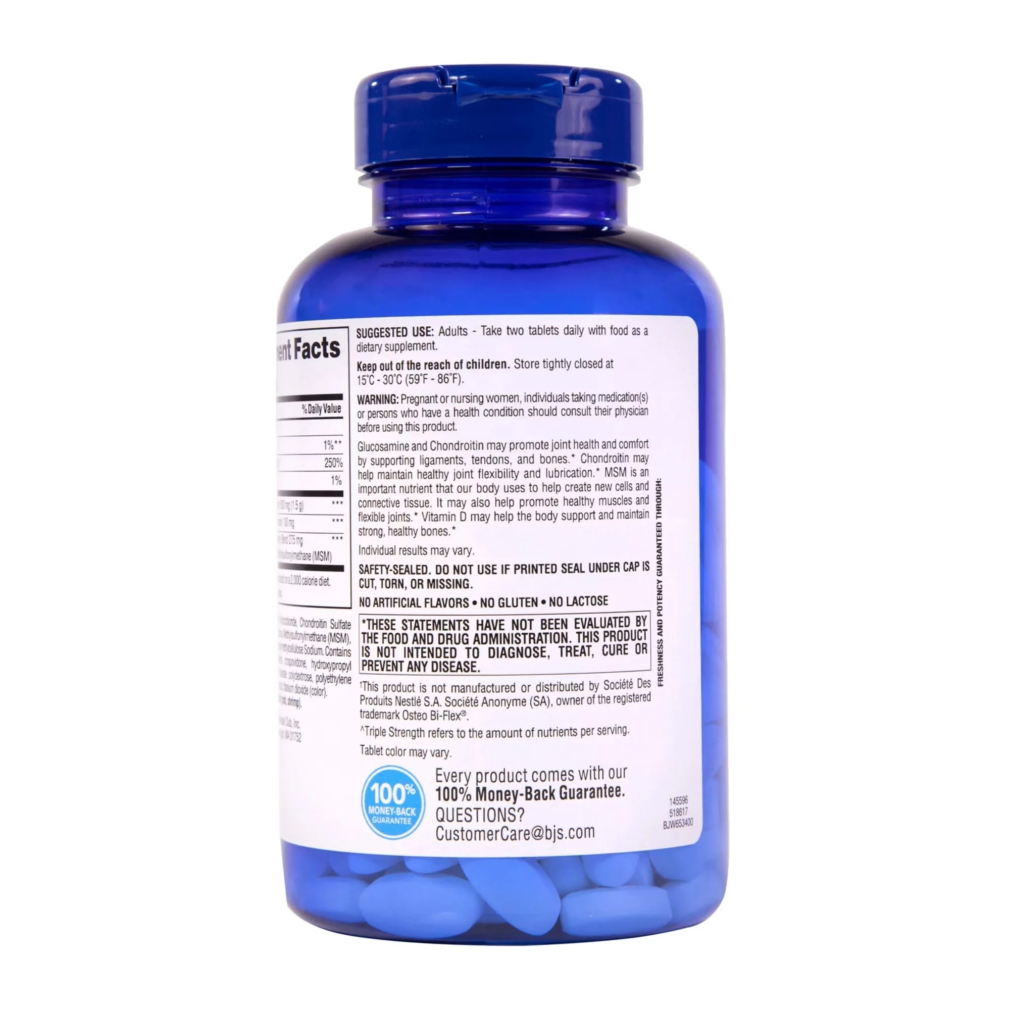 BJ's Triple Strength for Joint Health Glucosamine Chondroitin 200 Tablets Form tablets