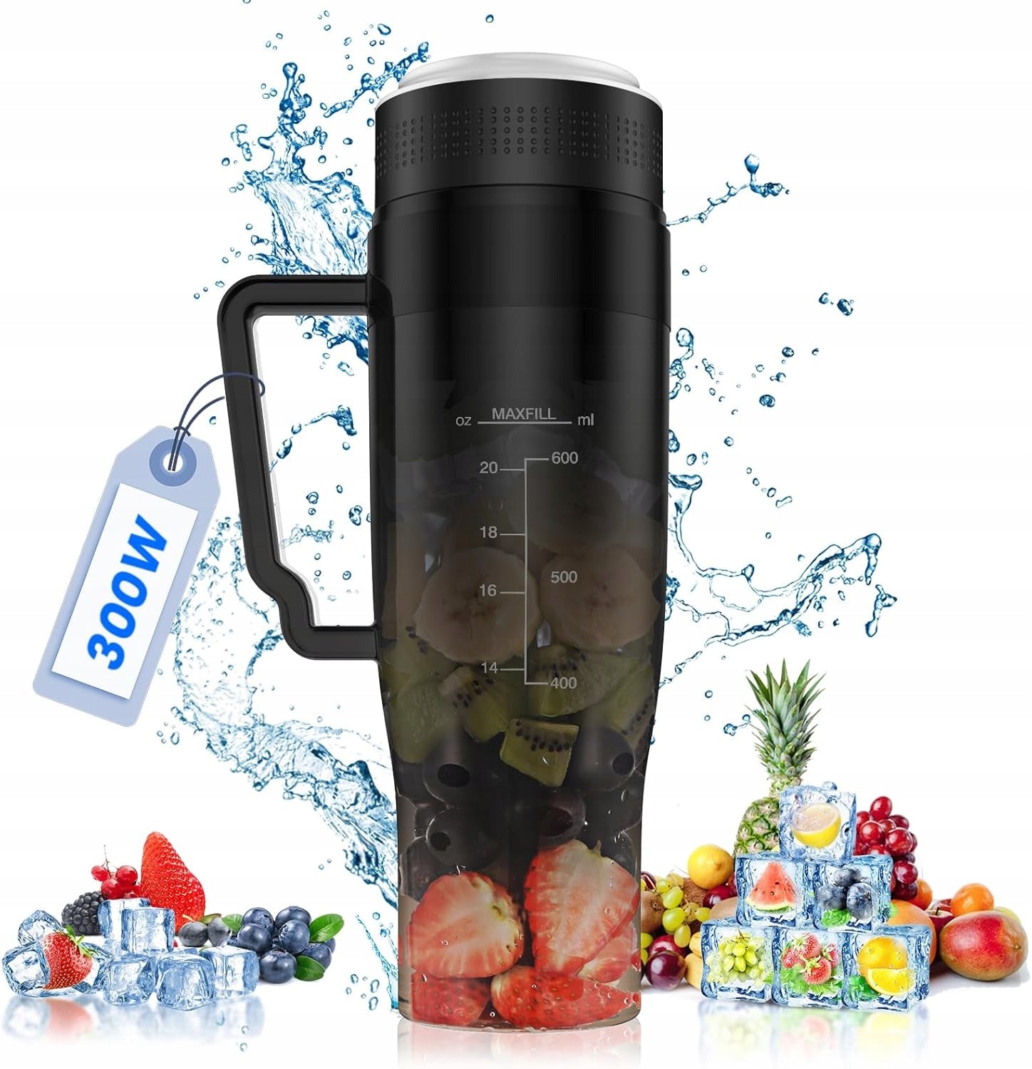 BJ610 Blender bezprzewodowy MoKo 300W – smoothie maker, 6 ostrzy, Czarny