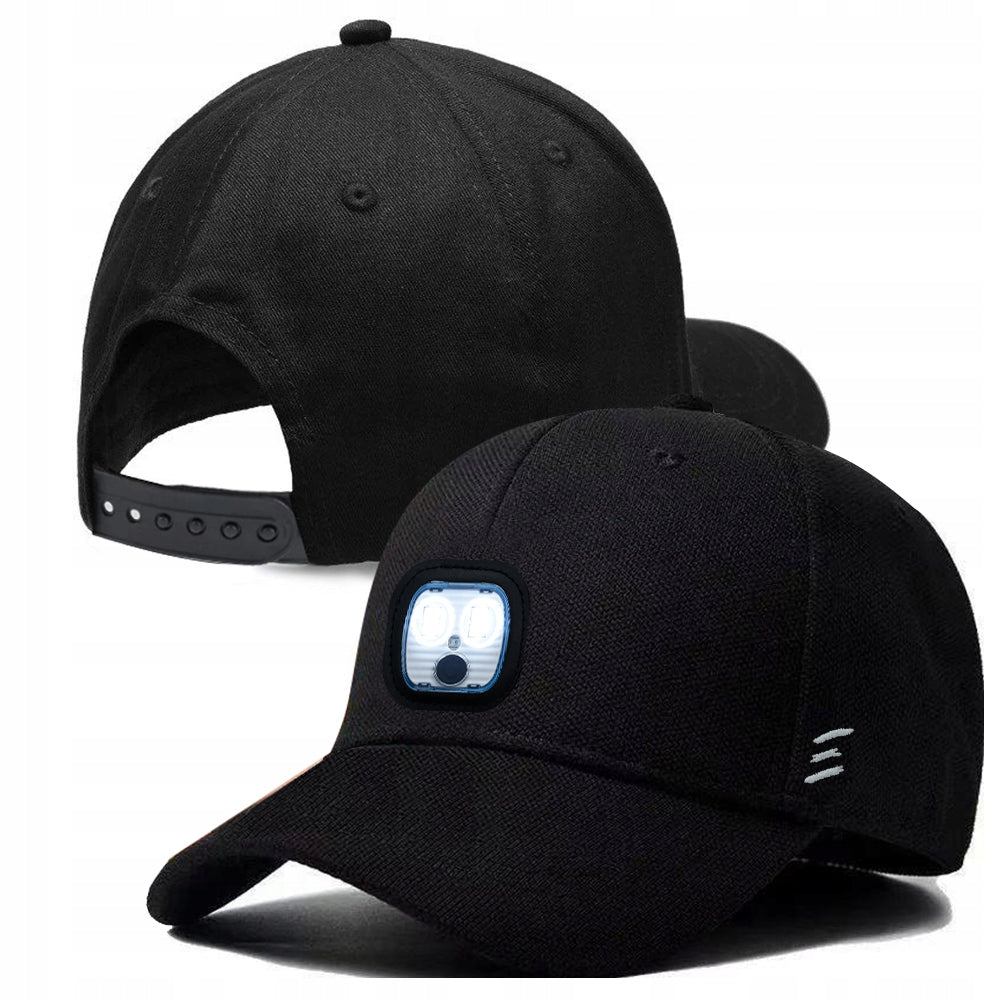 BLACK BASEBALL CAP WITH USB FLASHLIGHT QUADRUPLE STRONG LEDS WEBSKI