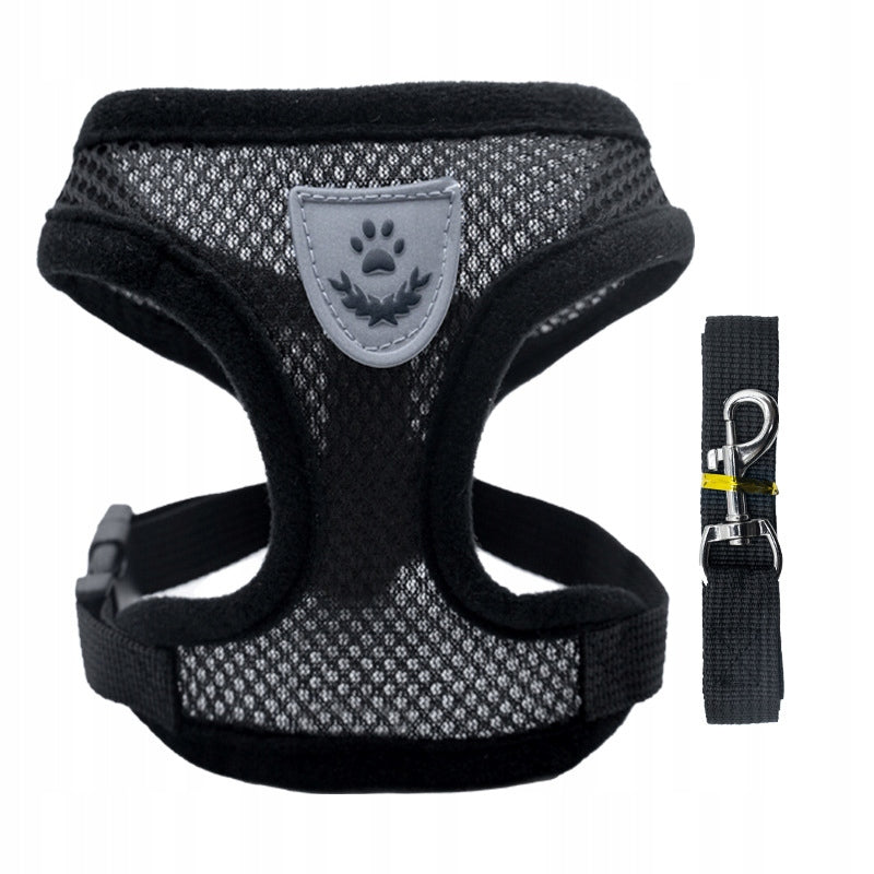 BLACK BREATHABLE PRESSURE-FREE HARNESS WITH LEASH FOR DOG OR CAT SIZE M Brand no brand