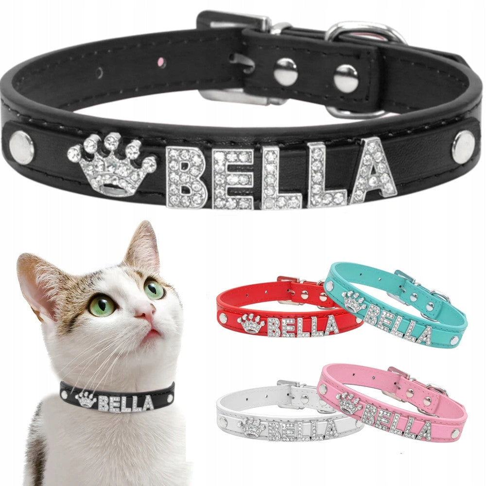 BLACK CAT collar personalized LEATHER WITH NAME IDENTIFIER Brand no brand