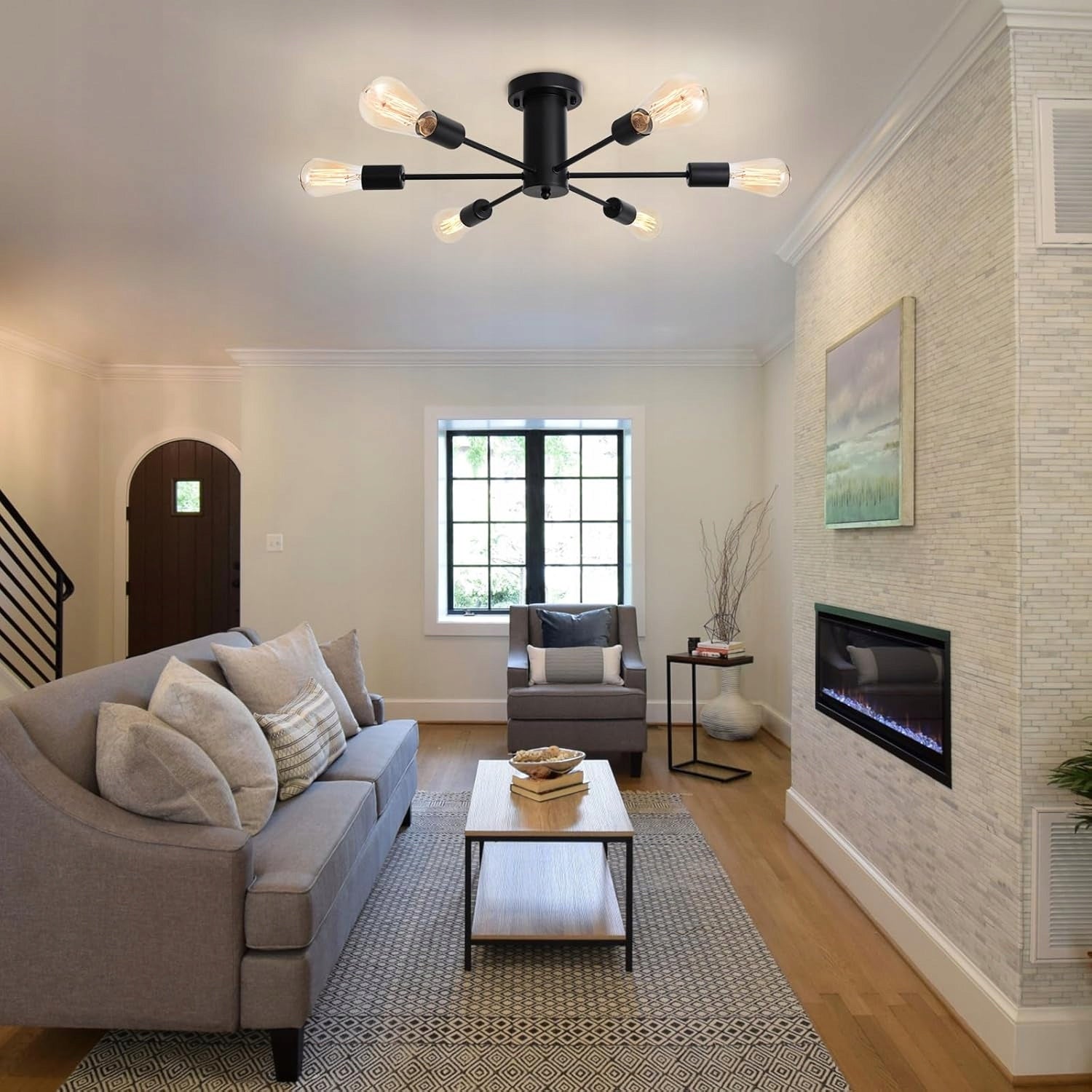 BLACK CEILING LAMP SPUTNIK 6 INDUSTRIAL LIGHTS FOR LIVING ROOM AND BEDROOM