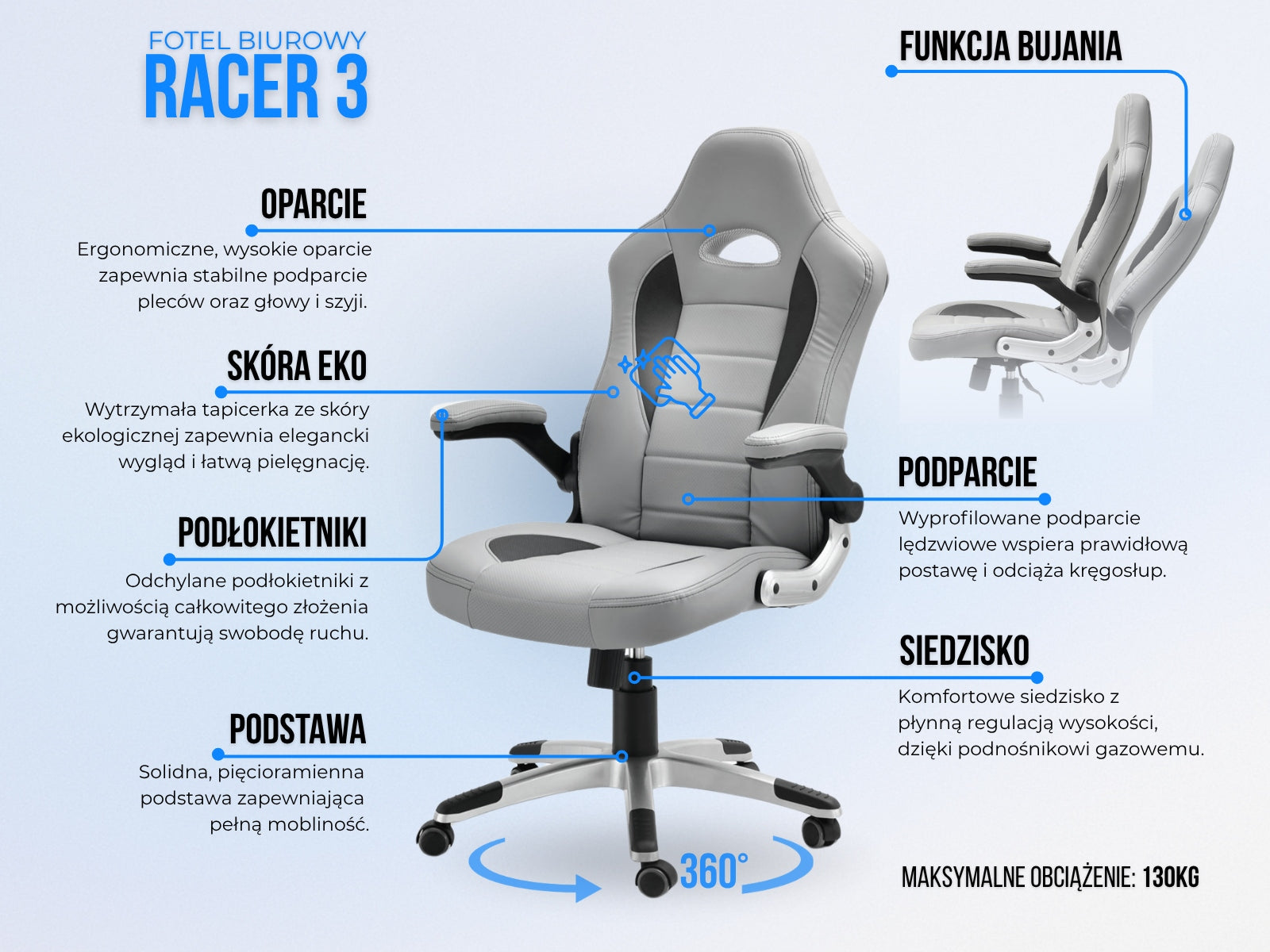 BLACK GAMING CHAIR WITH ADJUSTABLE RACER 3 REDLINE ECO LEATHER GOOD QUALITY Packaging status original