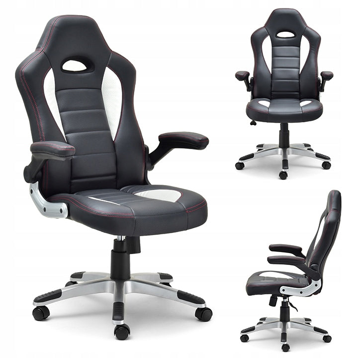 BLACK GAMING CHAIR WITH ADJUSTABLE RACER 3 REDLINE ECO LEATHER GOOD QUALITY