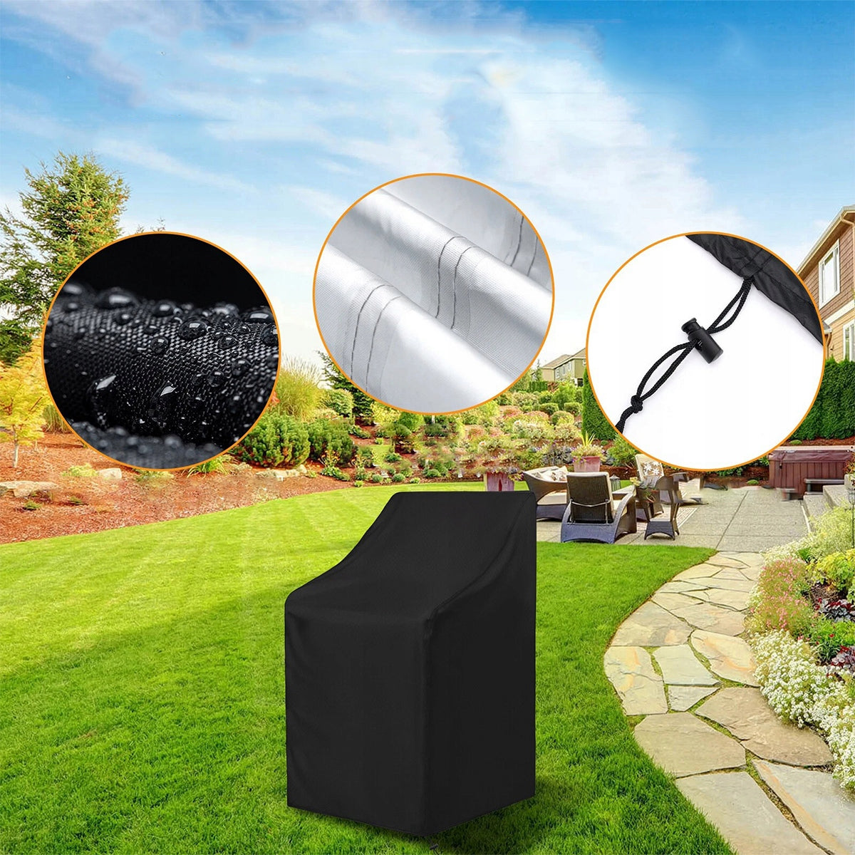BLACK GARDEN FOLDING CHAIR COVER, WATERPROOF Packaging status original