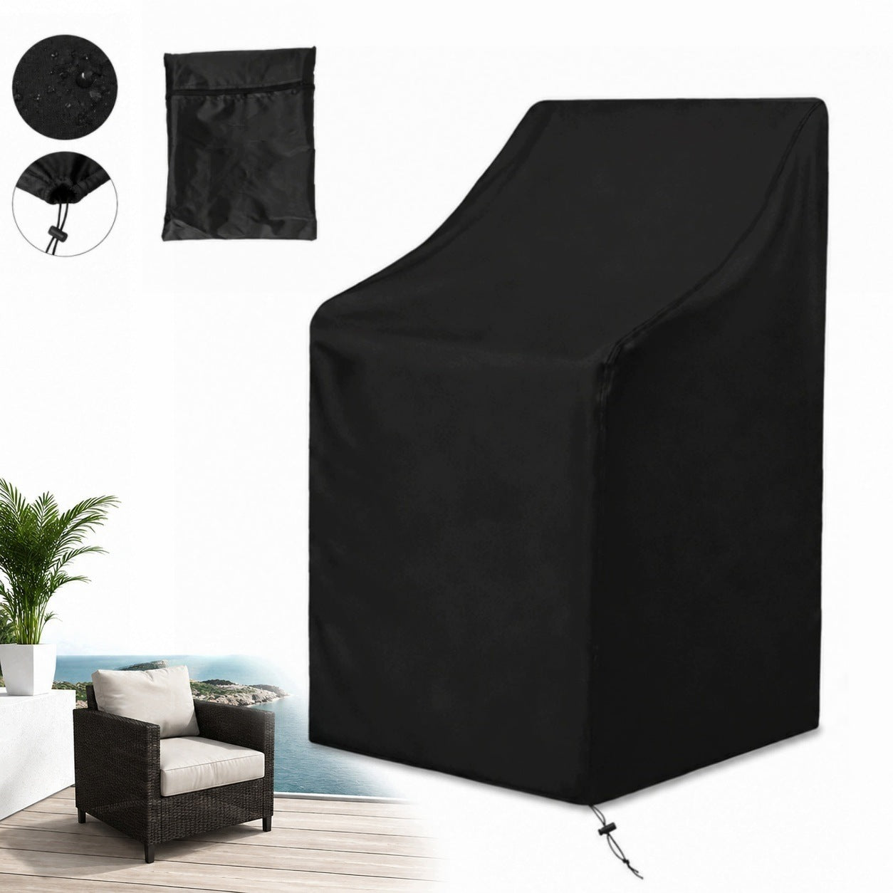 BLACK GARDEN FOLDING CHAIR COVER, WATERPROOF