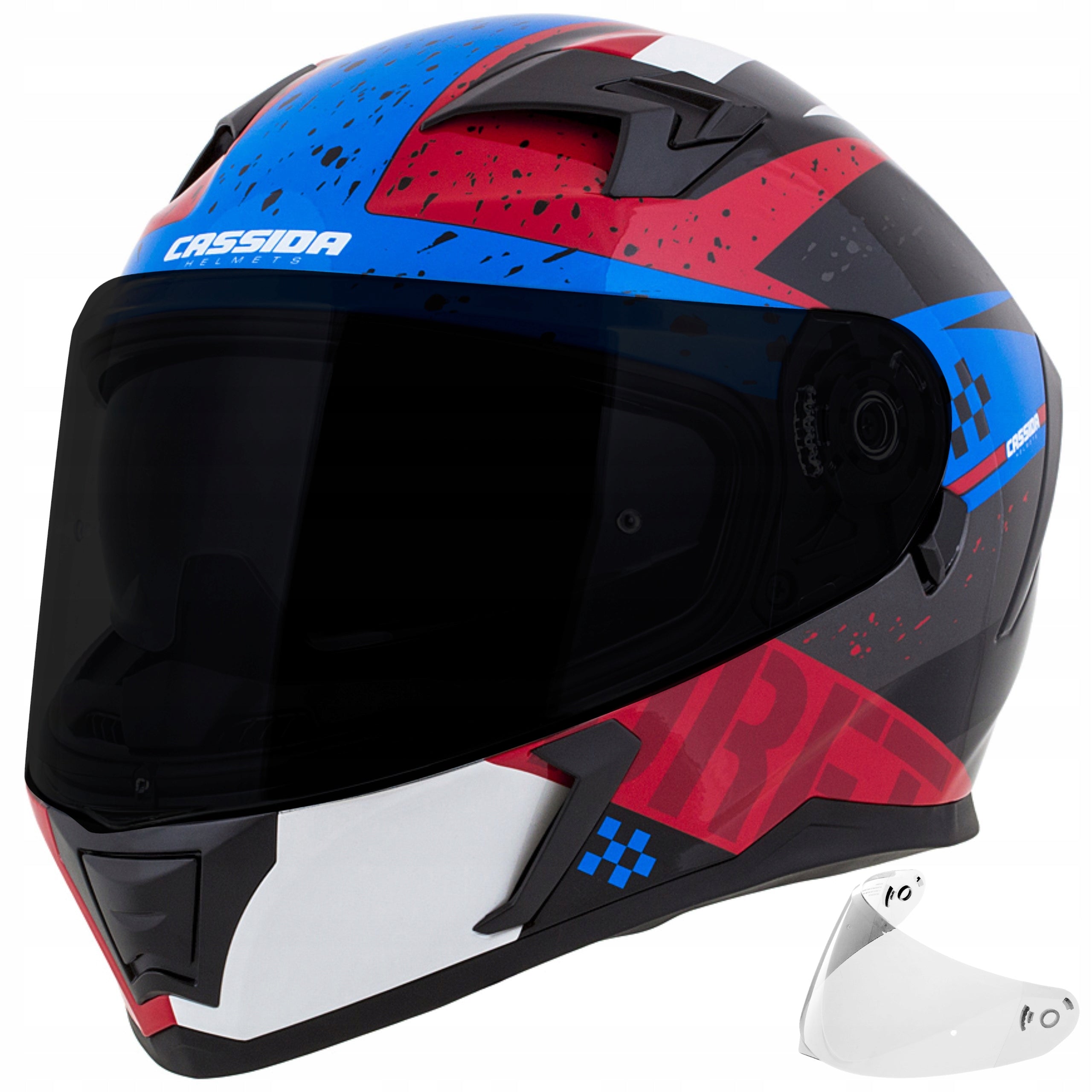 + BLACK GLASS MOTORCYCLE HELMET CASSIDA 3 DRFT XS